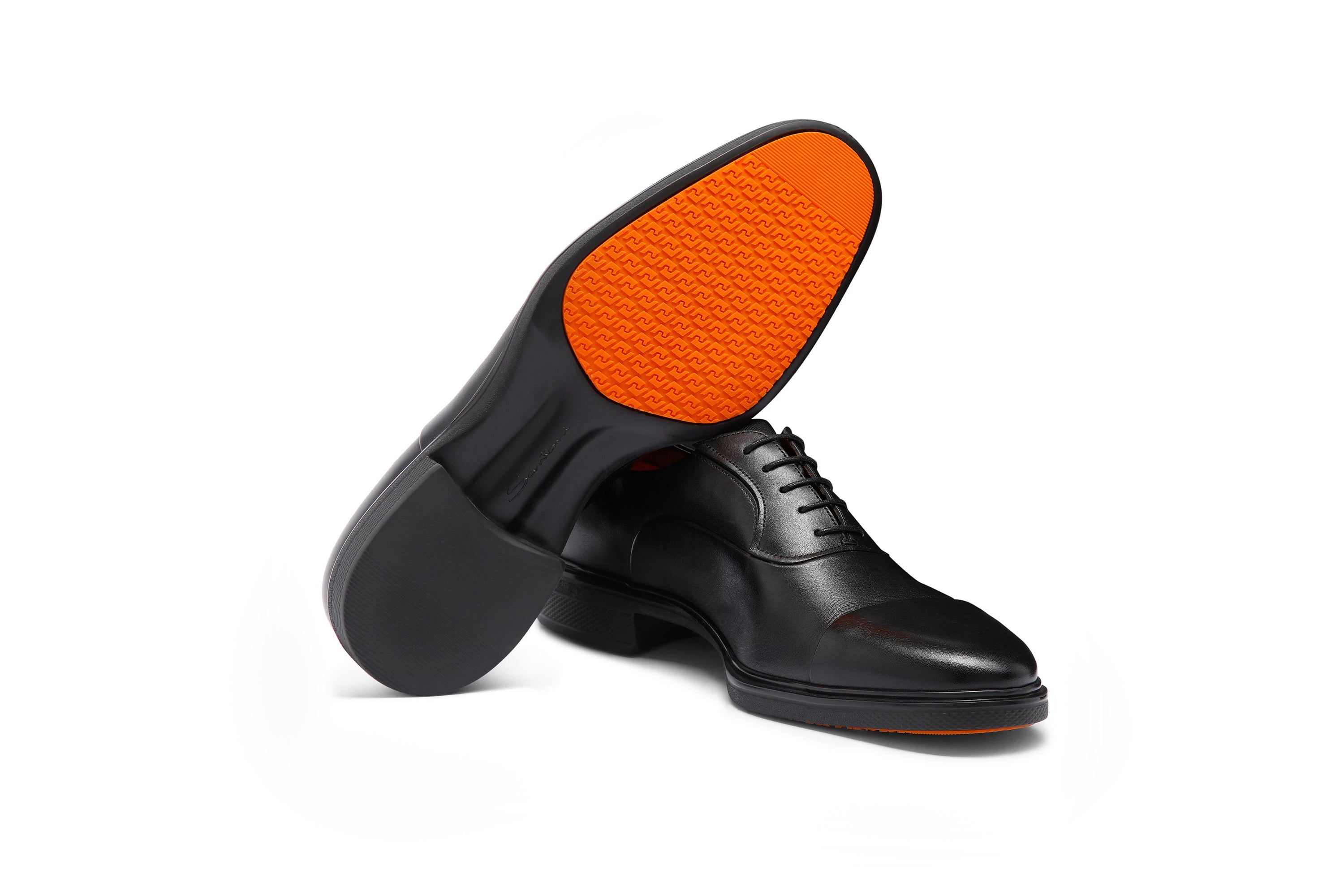 SANTONI LEATHER OXFORD SHOES