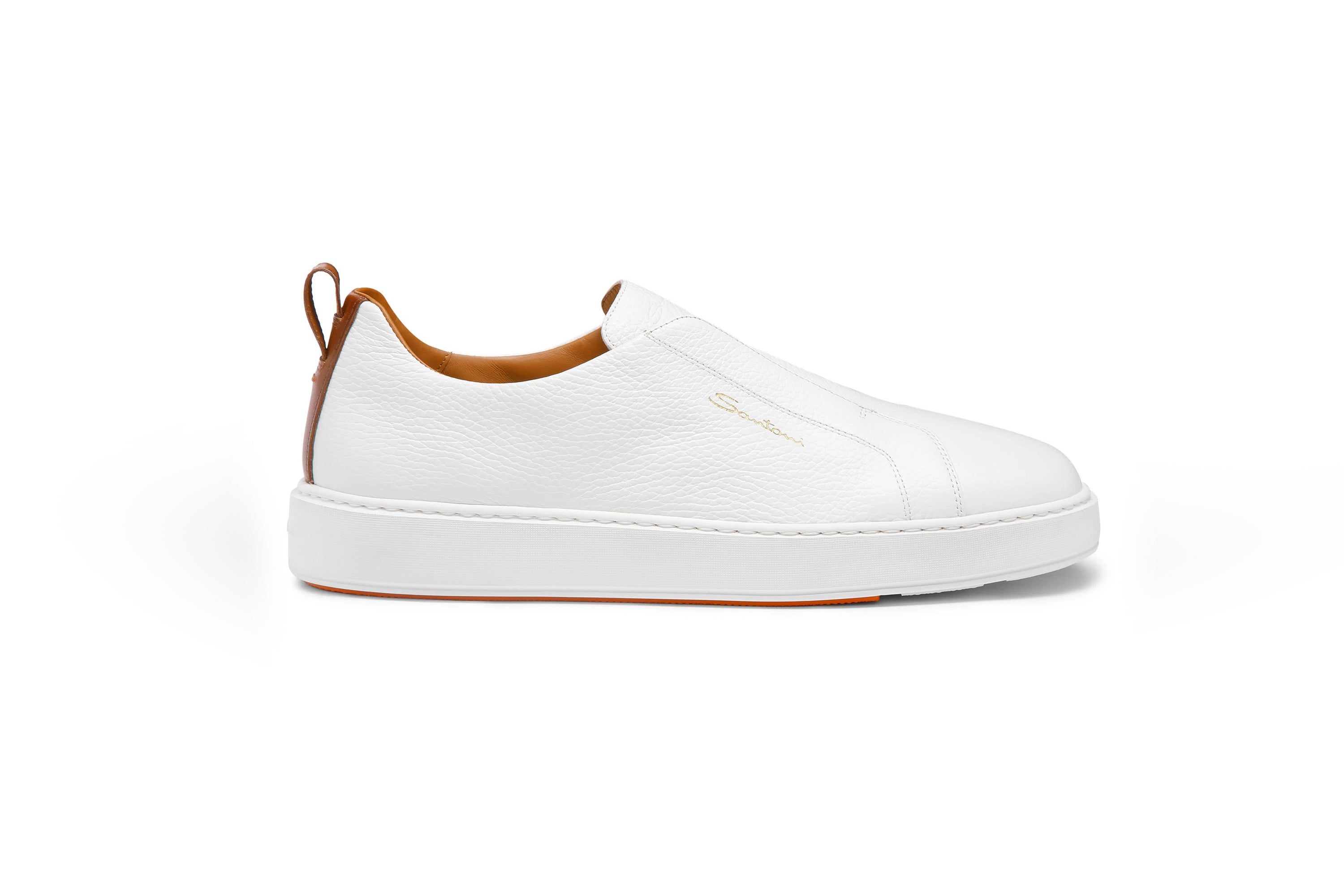 SANTONI WHITE LEATHER SLIP-ON SNEAKERS