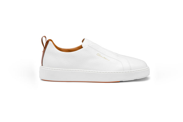 SANTONI WHITE LEATHER SLIP-ON SNEAKERS