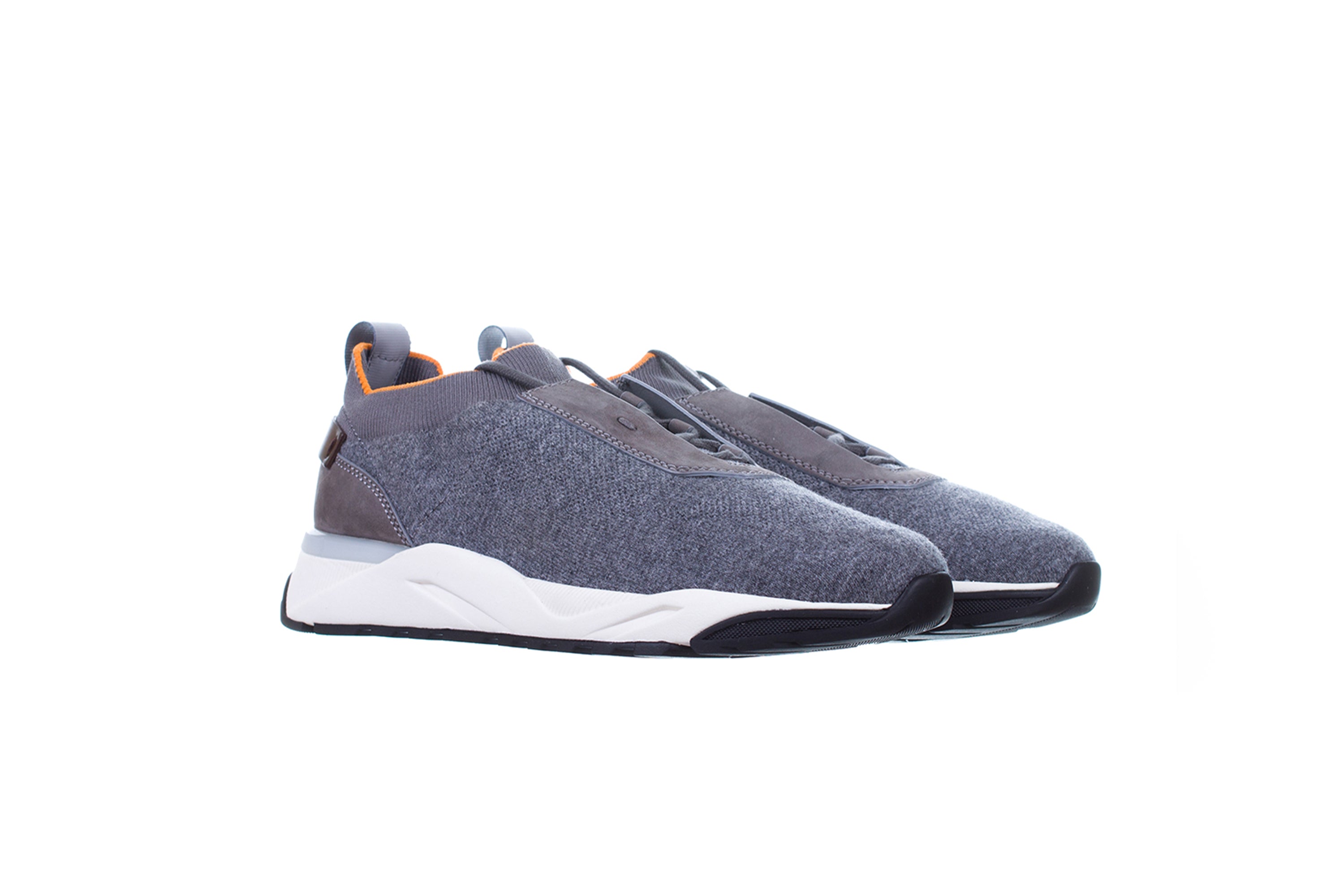 SANTONI GREY STRETCH KNIT SNEAKERS