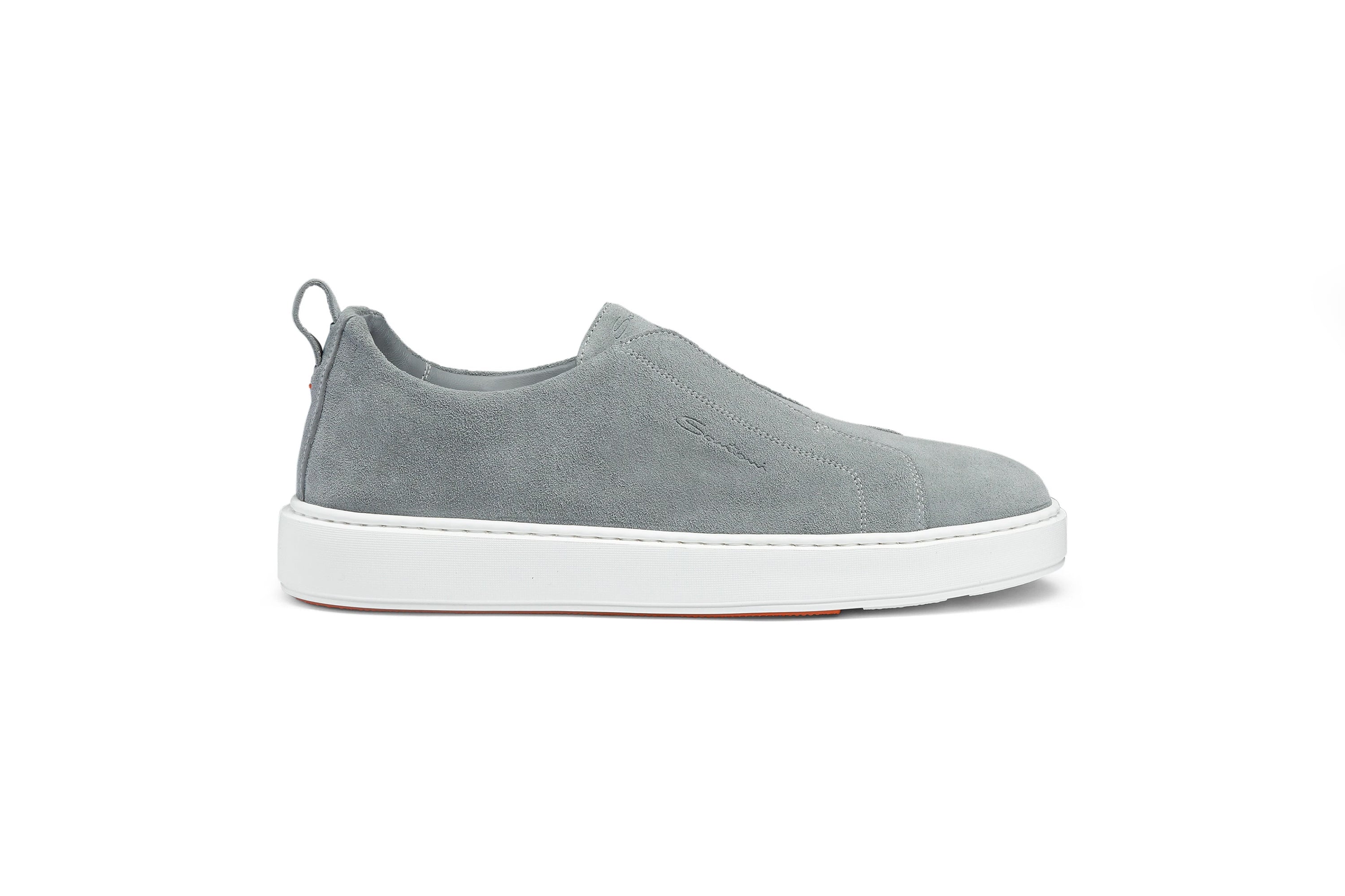 SANTONI LIGHT BLUE SUEDE SLIP-ON SNEAKERS