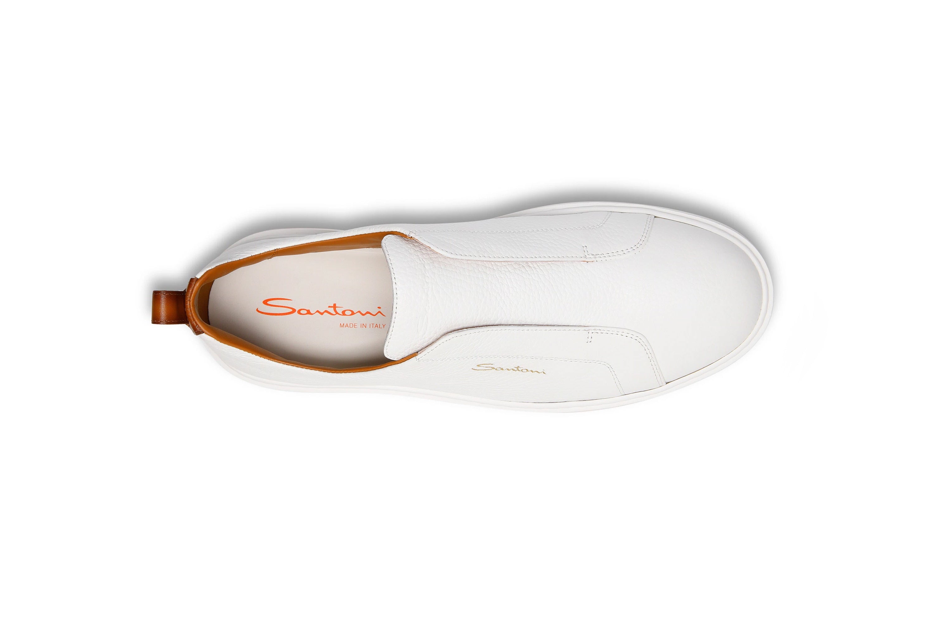 SANTONI WHITE LEATHER SLIP-ON SNEAKERS