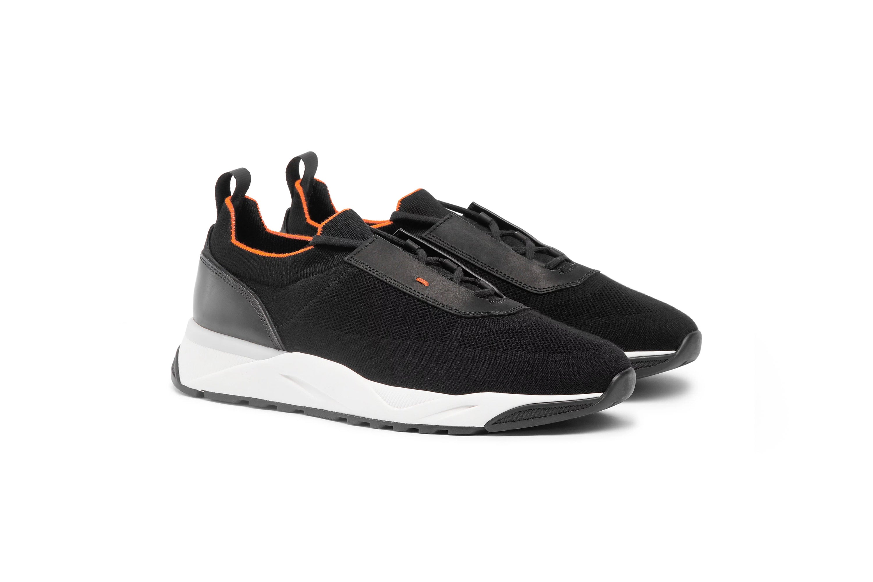 SANTONI BLACK STRETCH KNIT SNEAKERS
