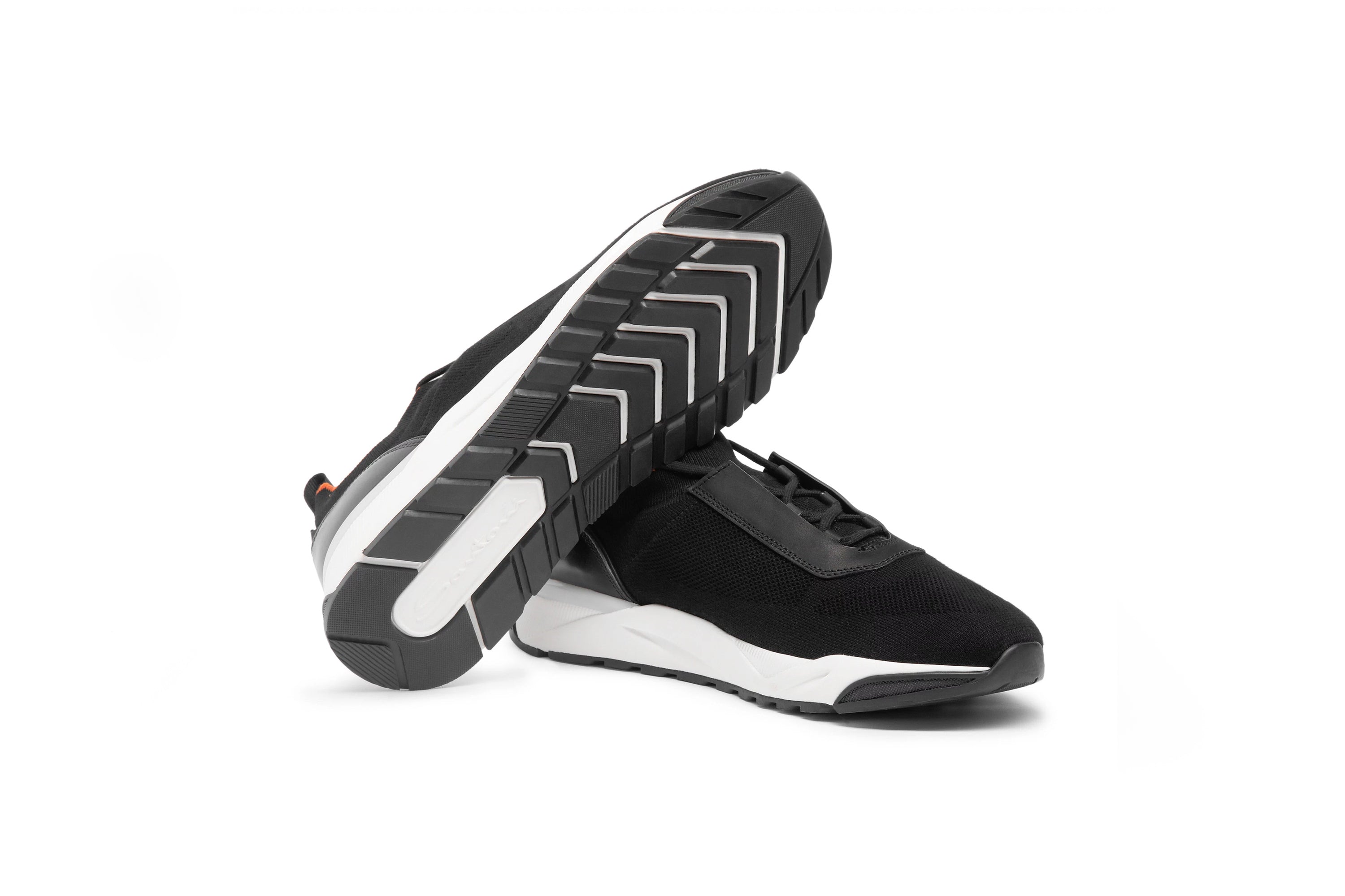 SANTONI BLACK STRETCH KNIT SNEAKERS
