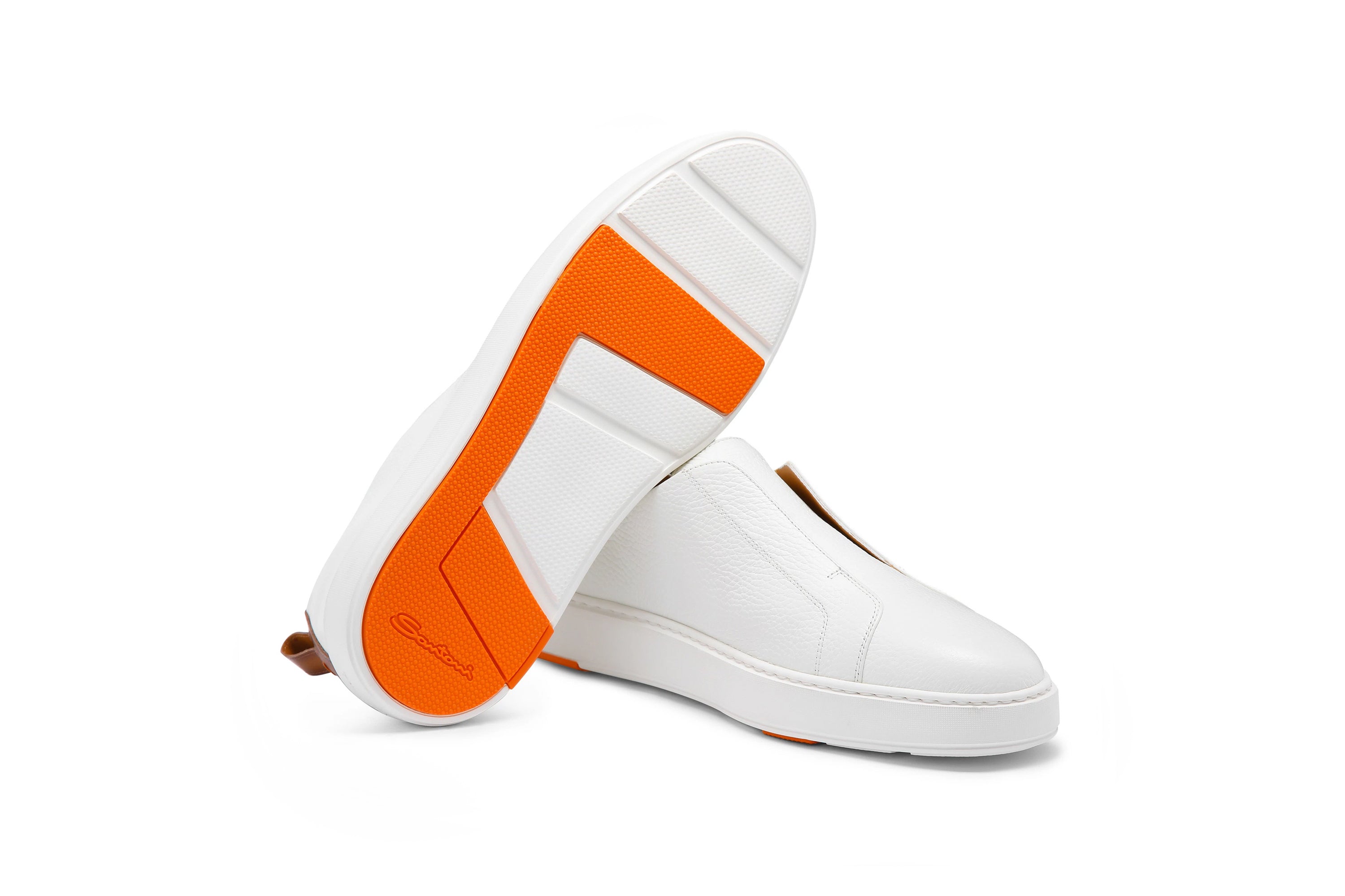SANTONI WHITE LEATHER SLIP-ON SNEAKERS