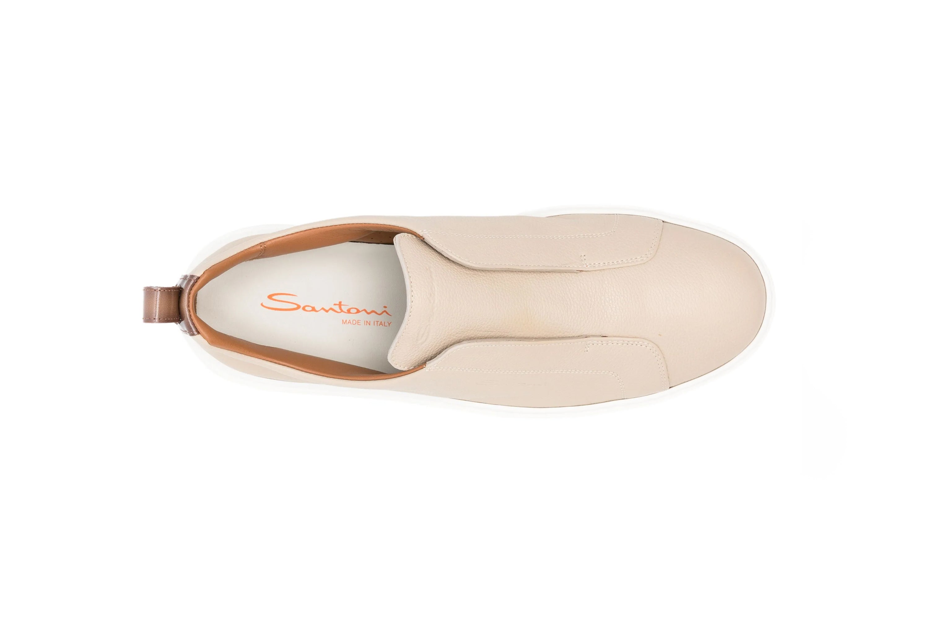 SANTONI BEIGE LEATHER SLIP-ON SNEAKERS