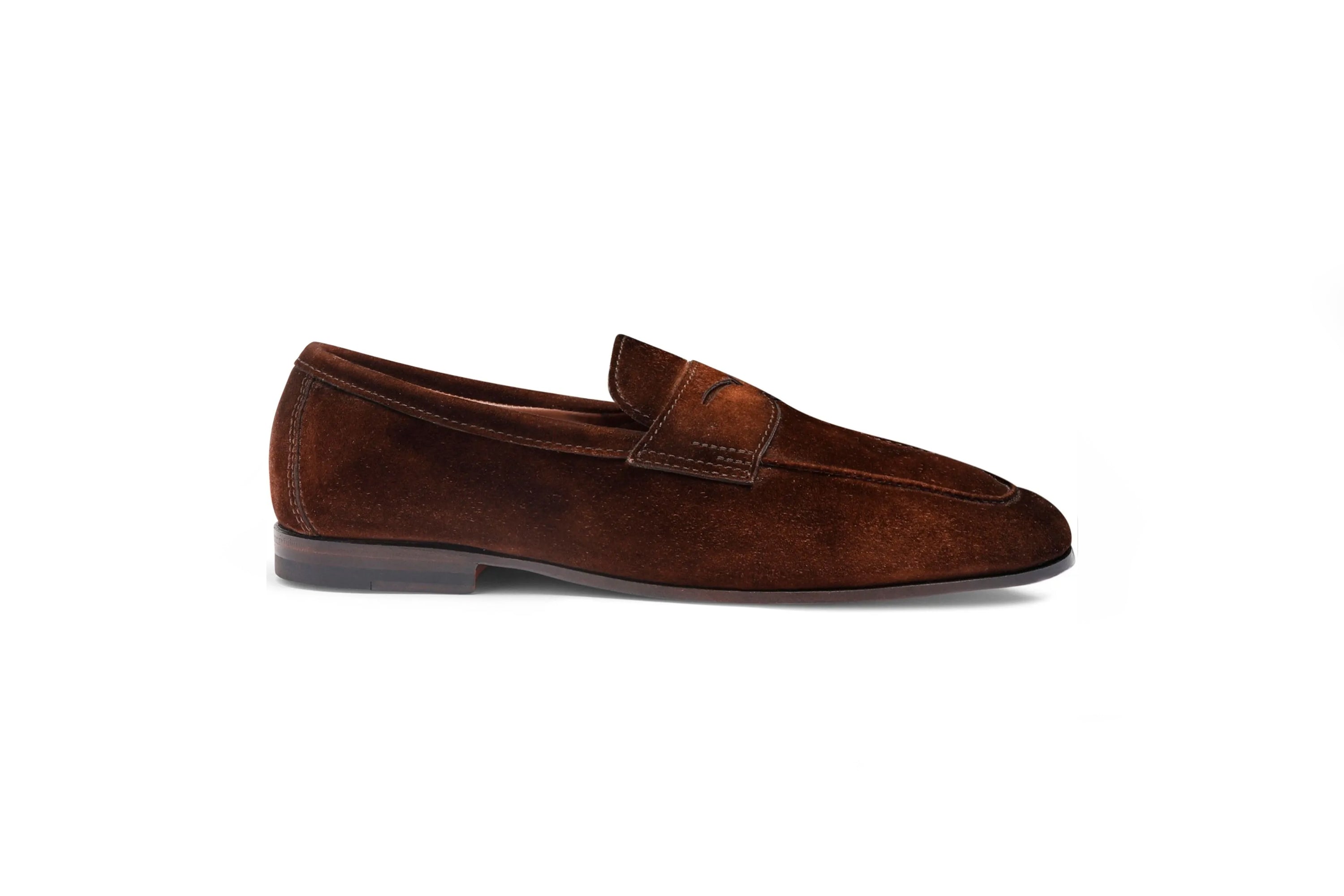 SANTONI DARK BROWN SUEDE CARLO LOAFERS