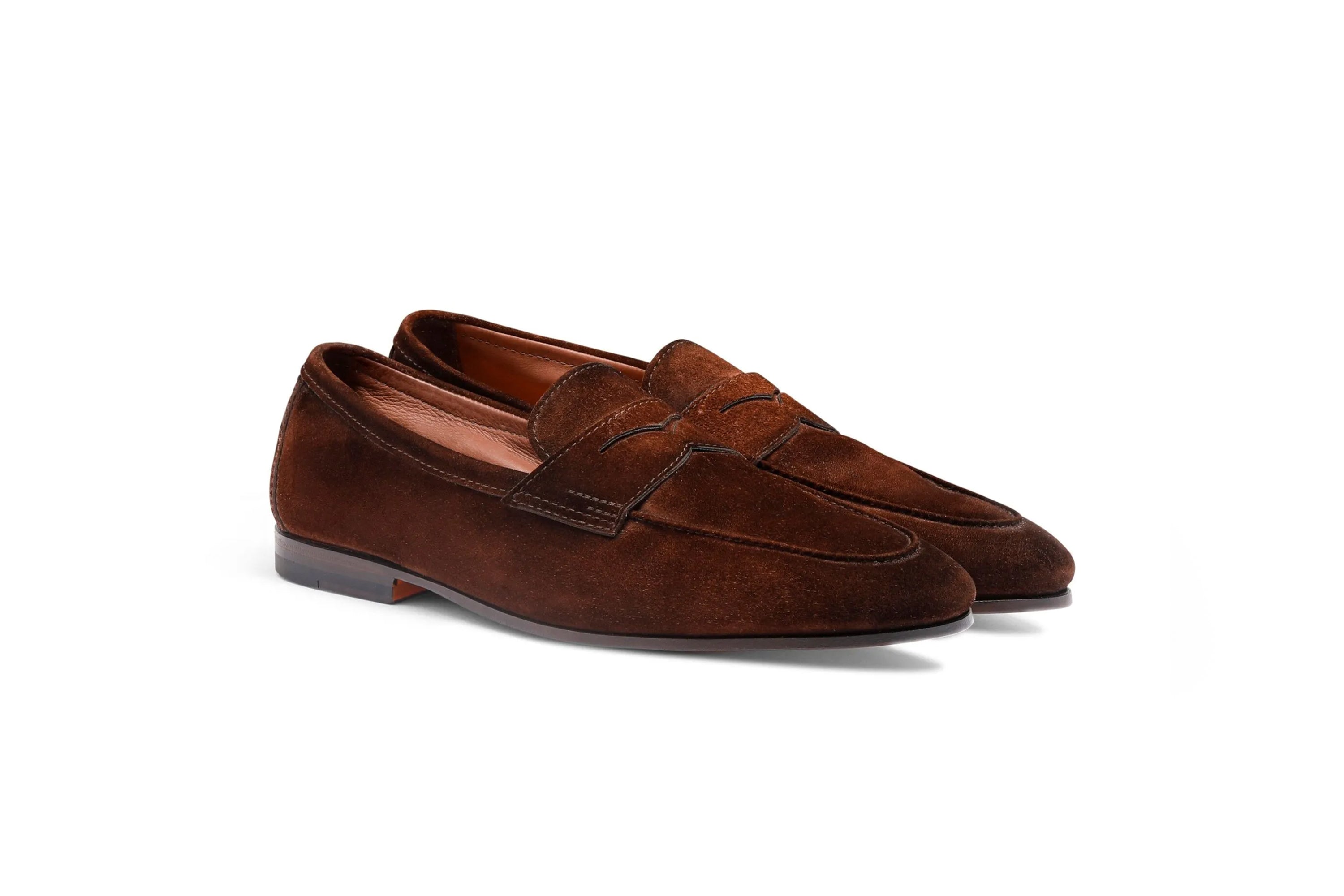 SANTONI DARK BROWN SUEDE CARLO LOAFERS