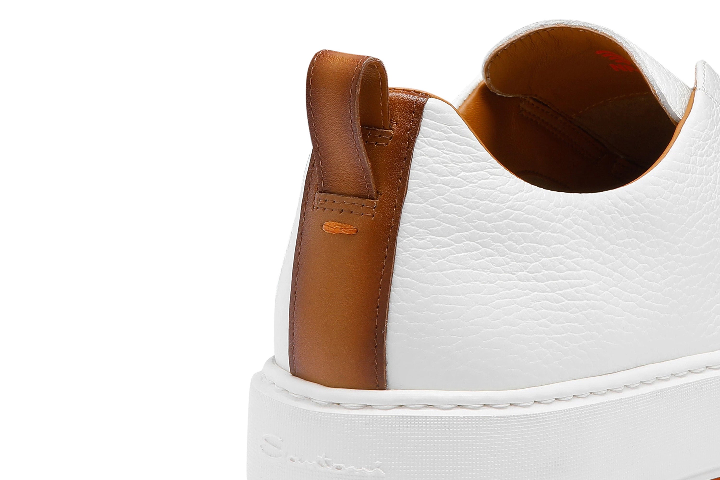SANTONI WHITE LEATHER SLIP-ON SNEAKERS