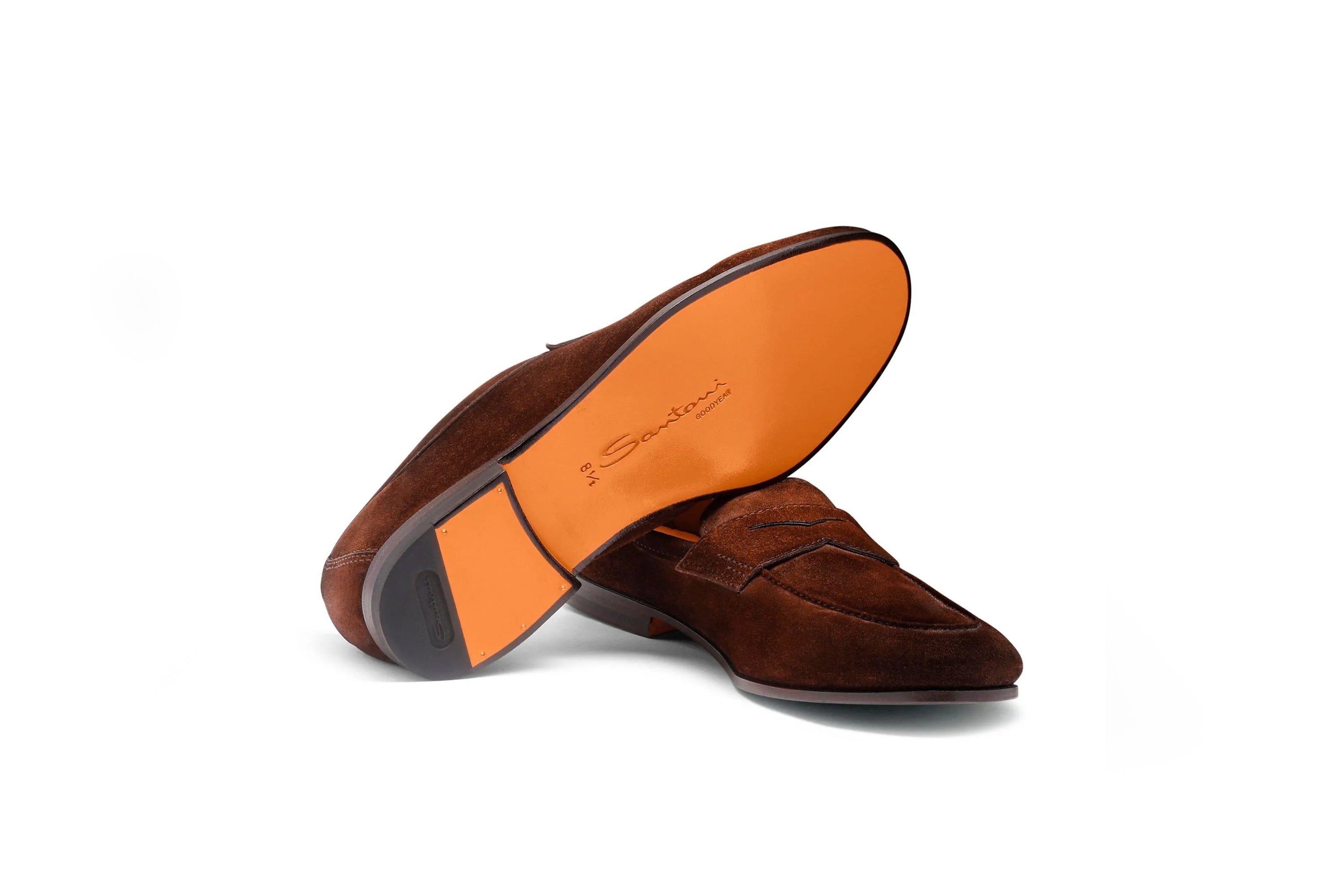 SANTONI DARK BROWN SUEDE CARLO LOAFERS