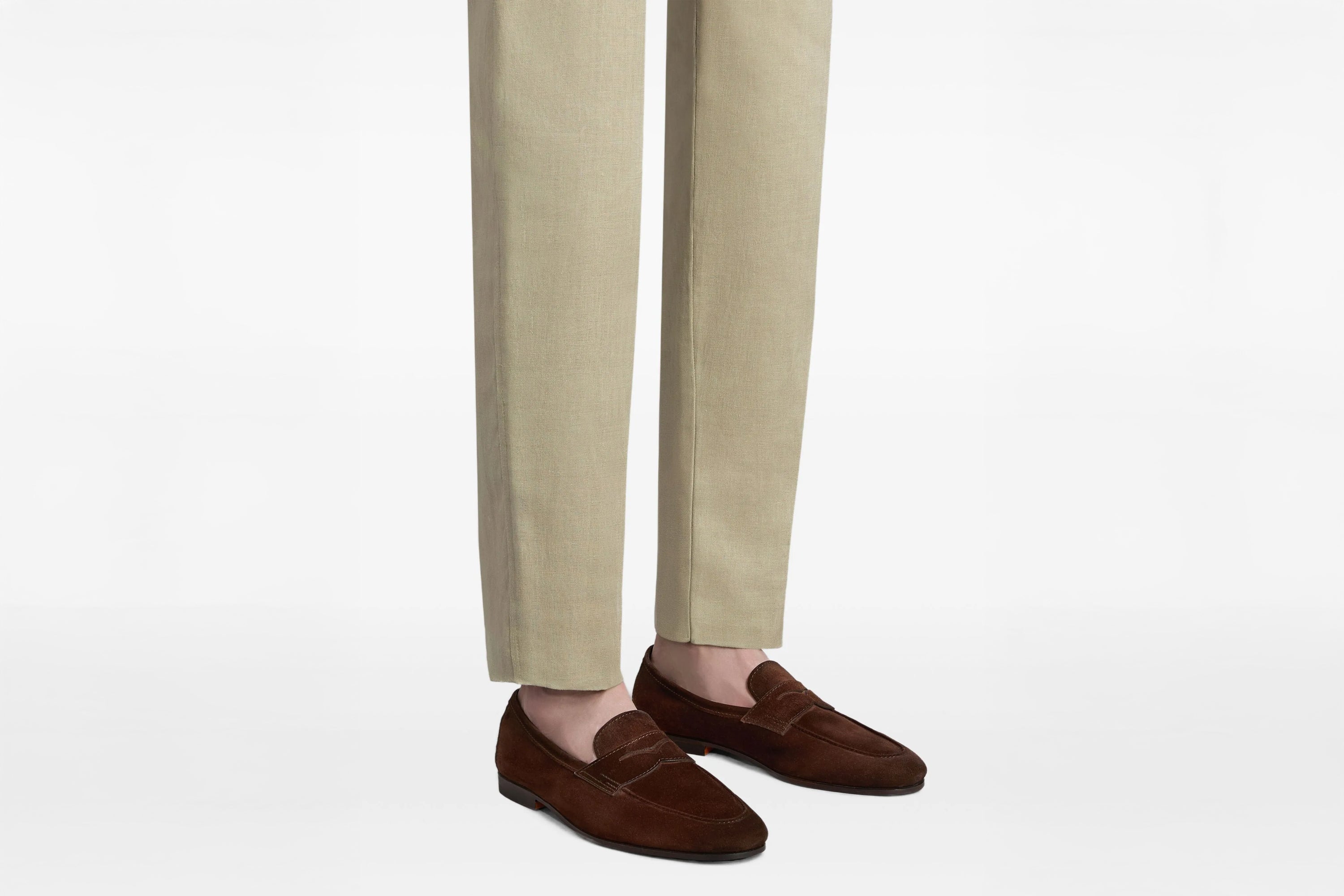 SANTONI DARK BROWN SUEDE CARLO LOAFERS