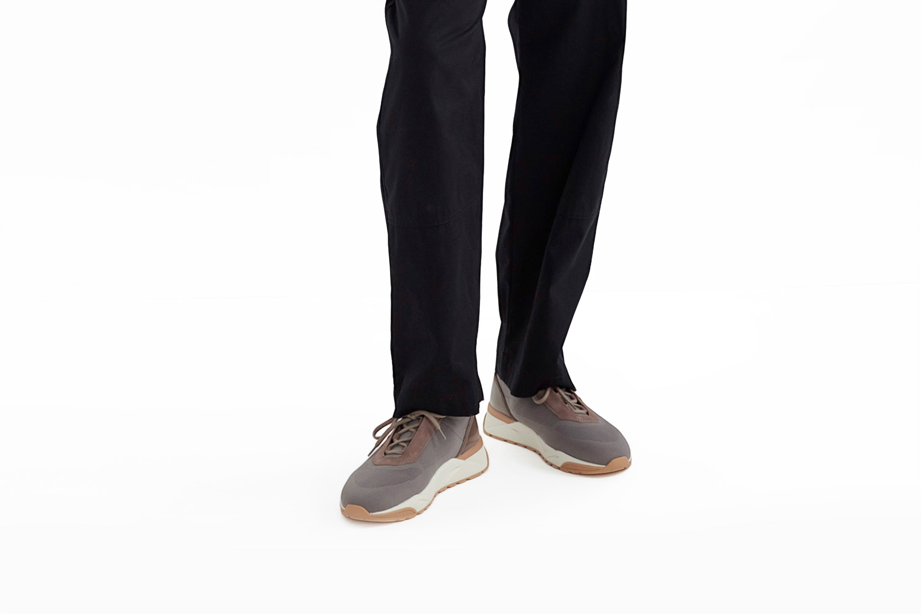 SANTONI BEIGE/GREY STRETCH KNIT SNEAKERS