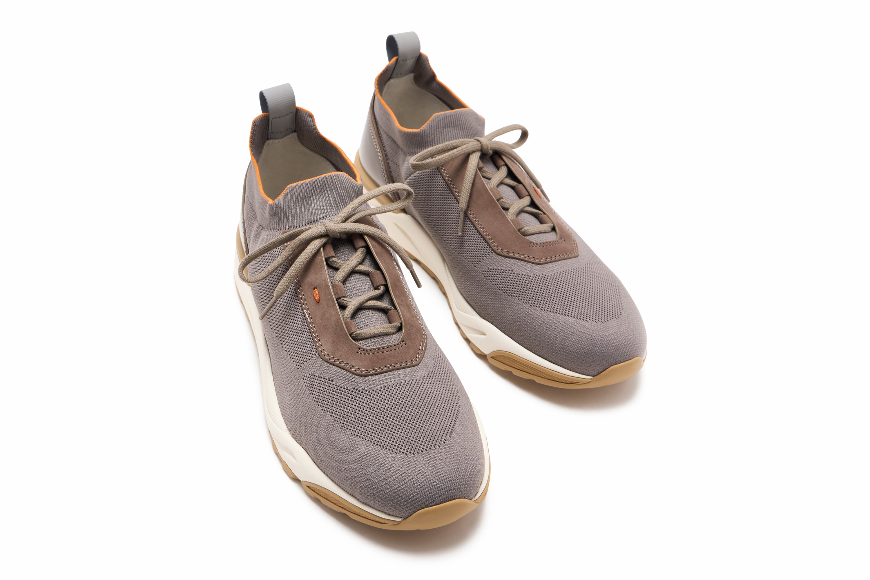 SANTONI BEIGE/GREY STRETCH KNIT SNEAKERS