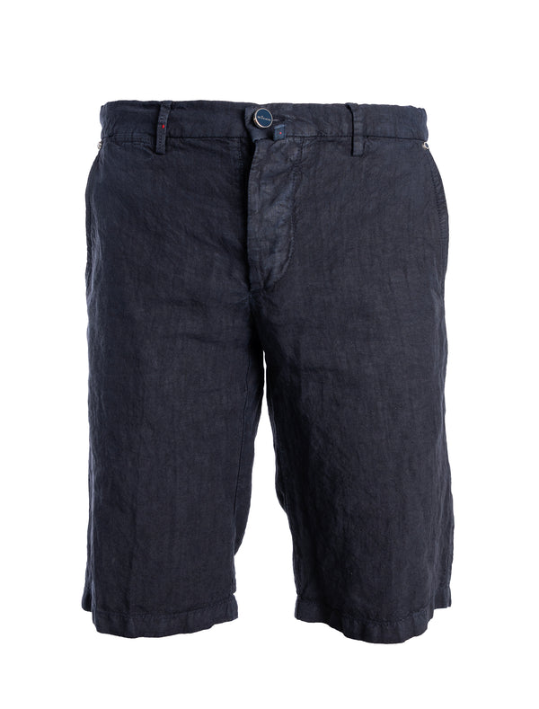 KITON LINEN SHORT IN NAVY