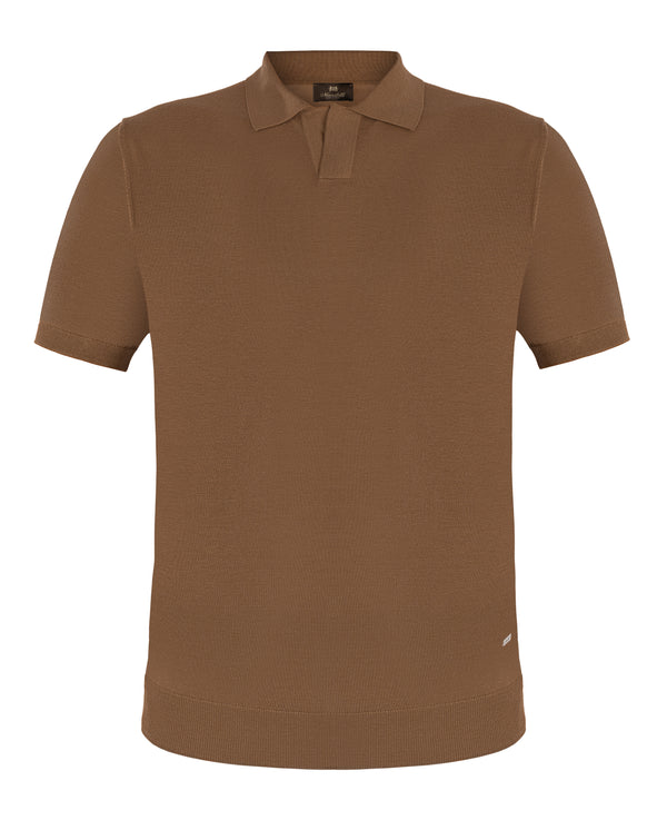 MANDELLI SILK AND COTTON POLO IN CAMEL COLOUR
