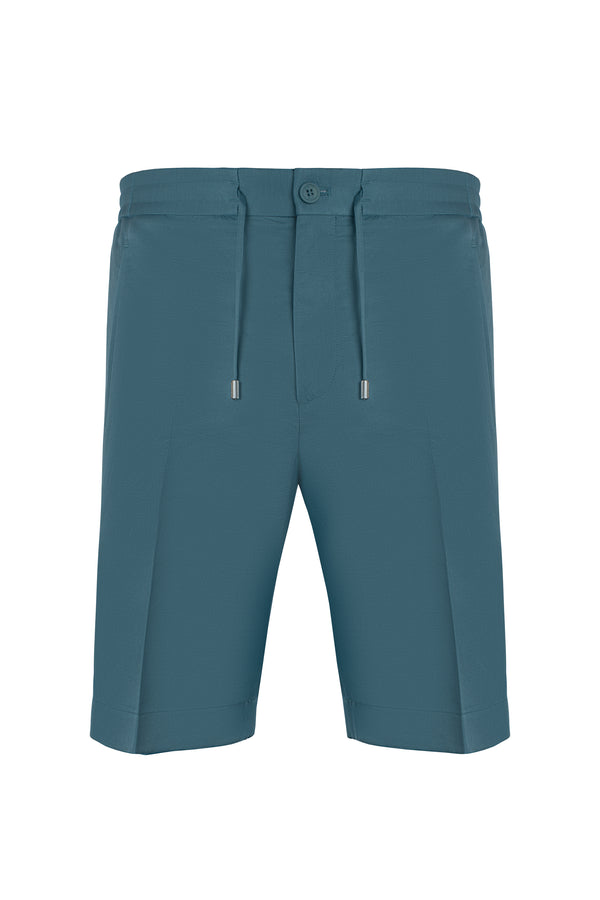 STEFANO RICCI LINEN AND SILK SHORT IN TURQUOISE