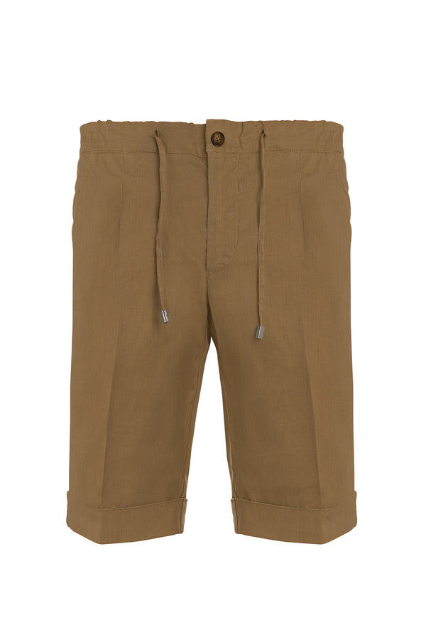 MANDELLI LINEN AND COTTON SHORT IN CAMEL COLOUR