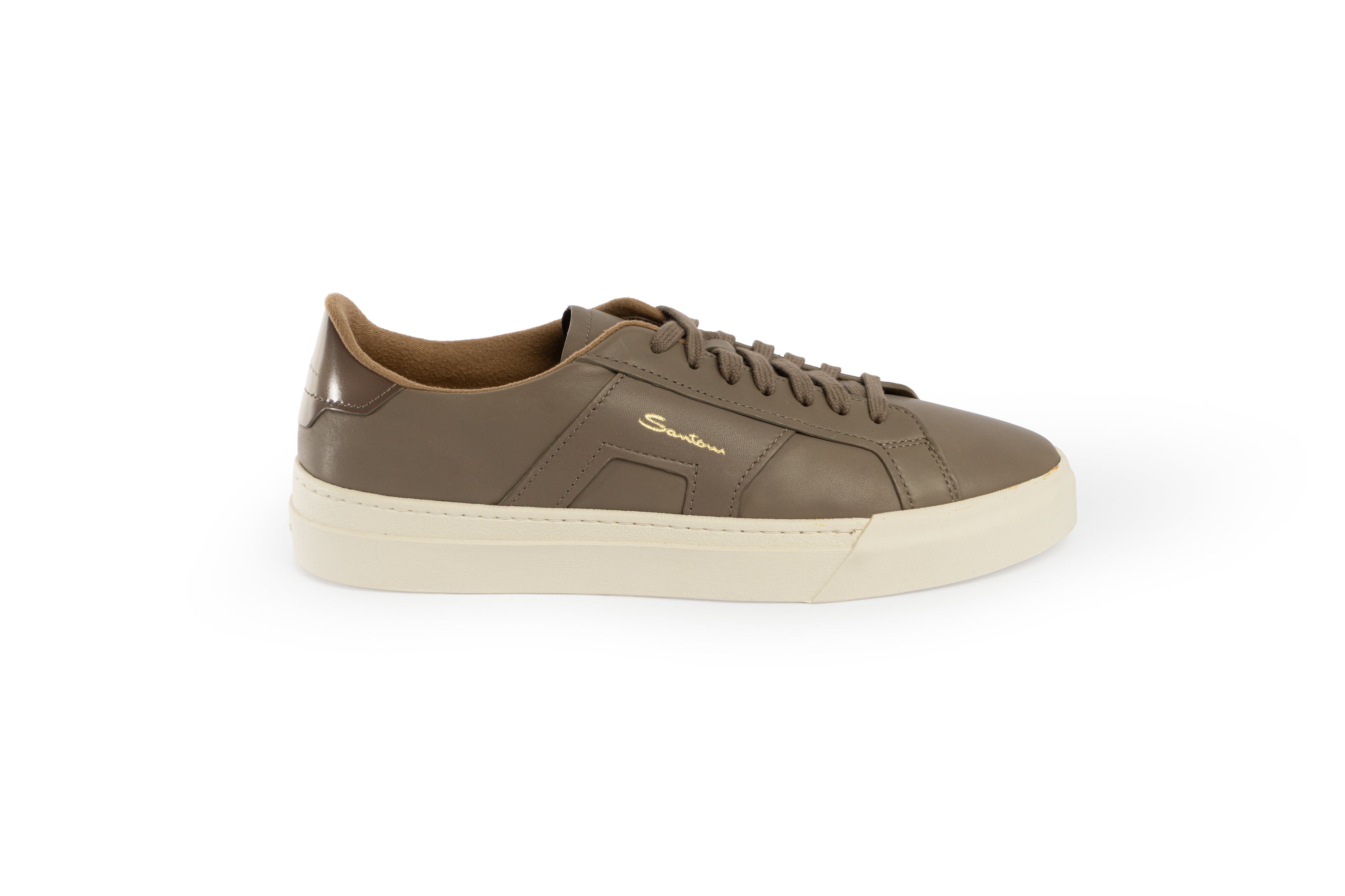SANTONI BROWN LEATHER DOUBLE BUCKLE SNEAKER