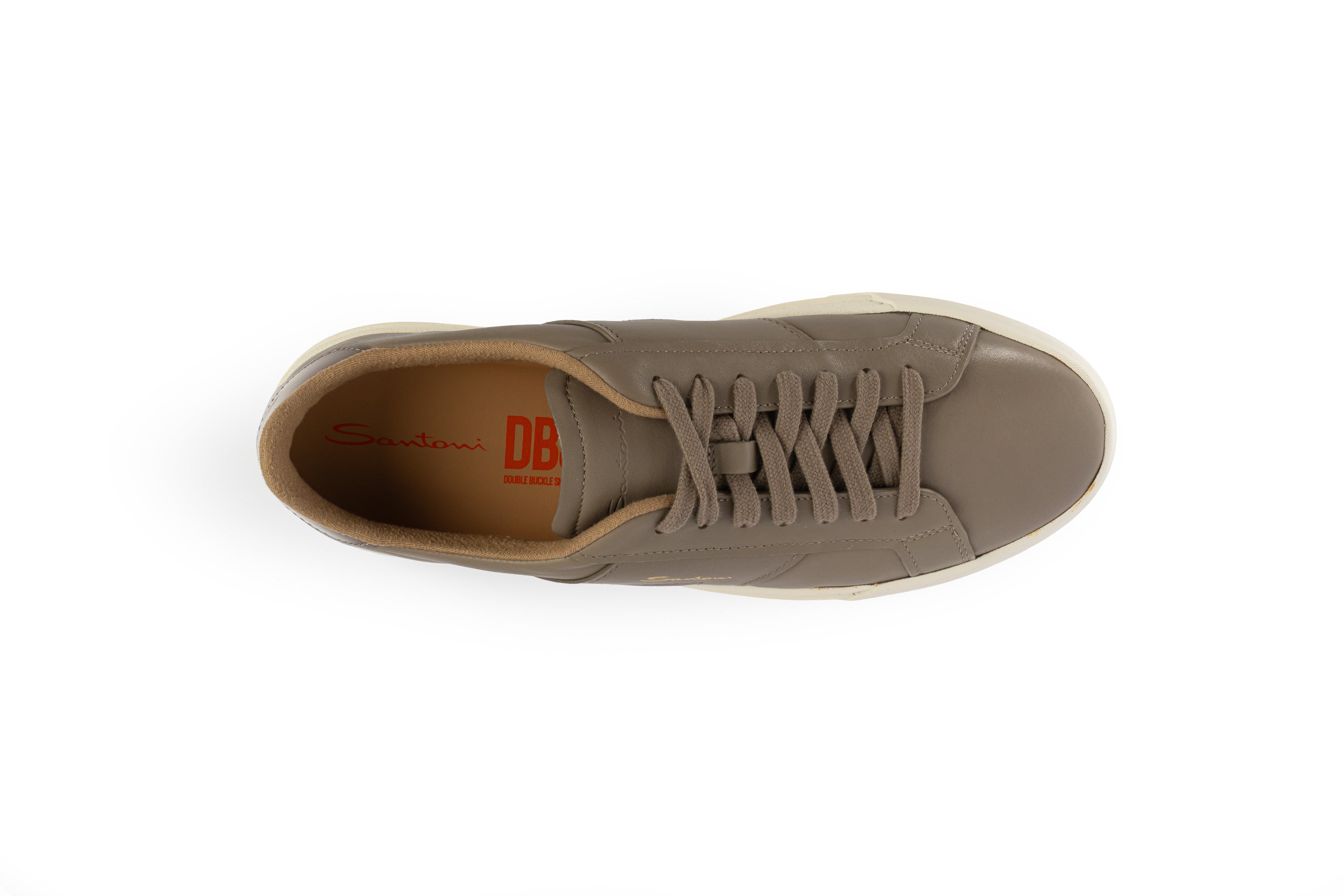 SANTONI BROWN LEATHER DOUBLE BUCKLE SNEAKER