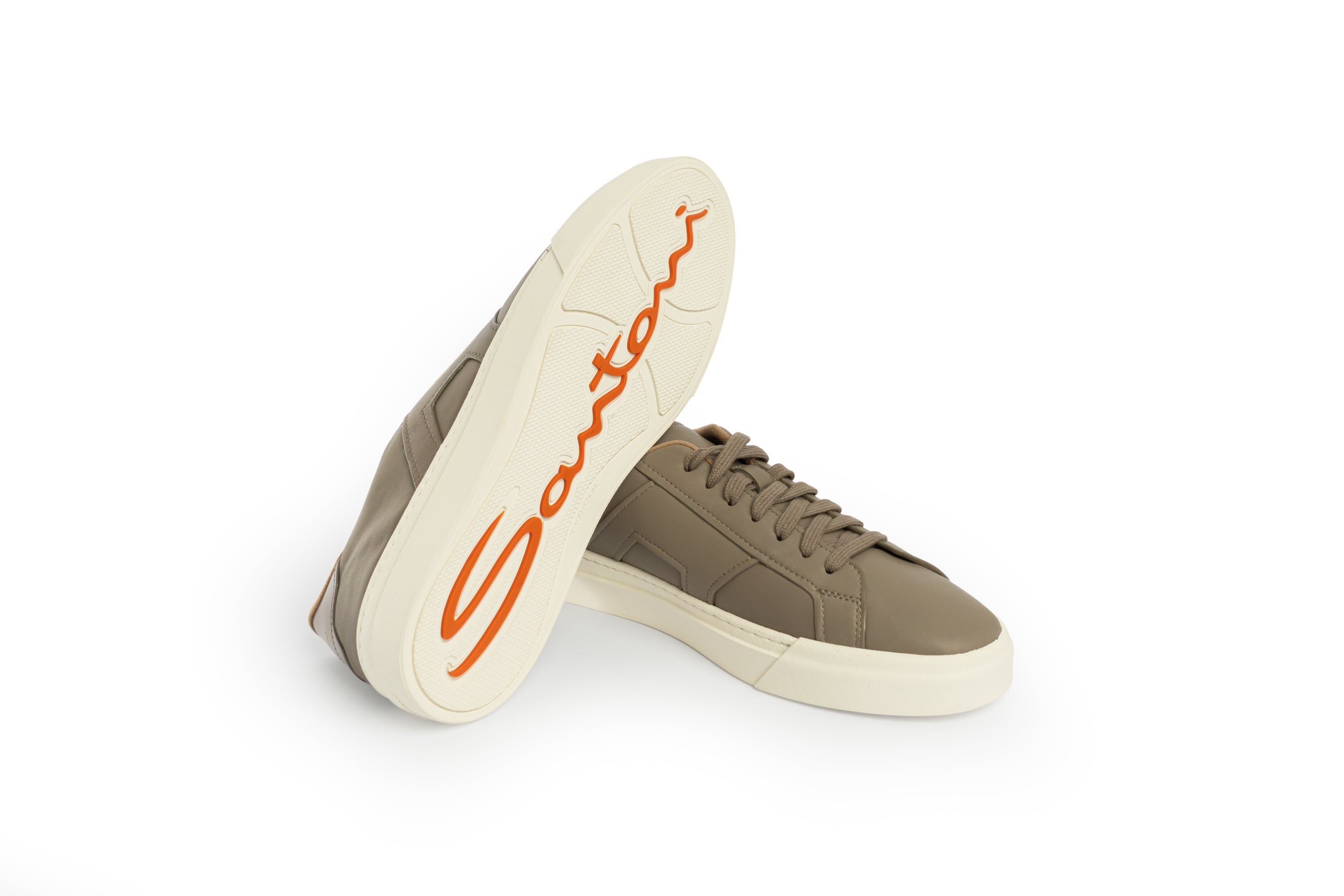 SANTONI BROWN LEATHER DOUBLE BUCKLE SNEAKER