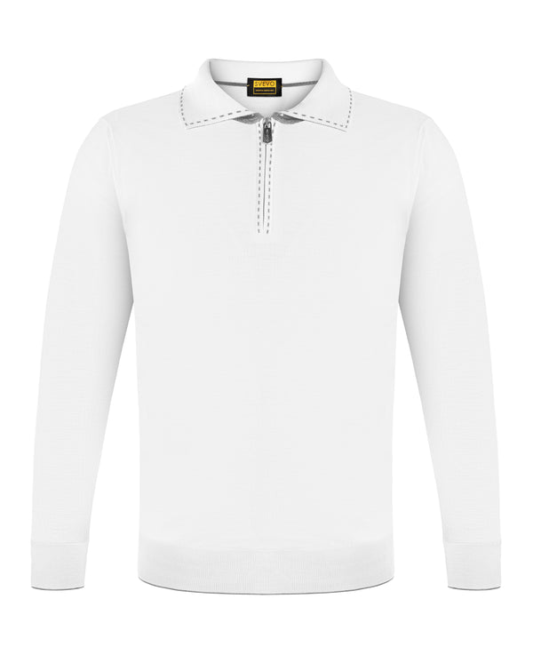 SVEVO SUPERFINE MERINO WOOL 160'S POLO IN WHITE COLOUR