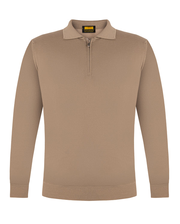 SVEVO SUPERFINE MERINO WOOL 160'S POLO IN BEIGE COLOUR