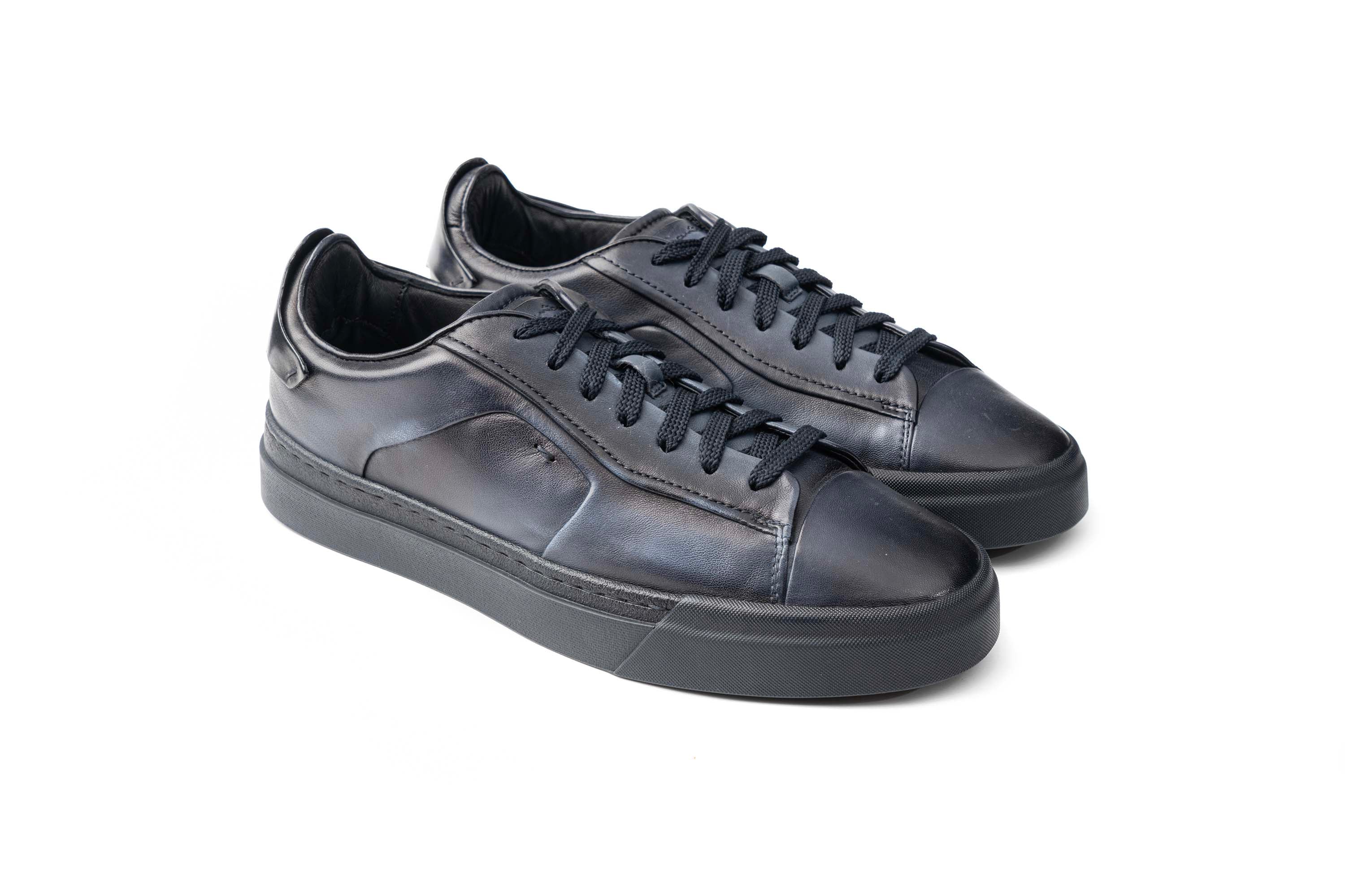 SANTONI DARK BLUE LEATHER SNEAKERS