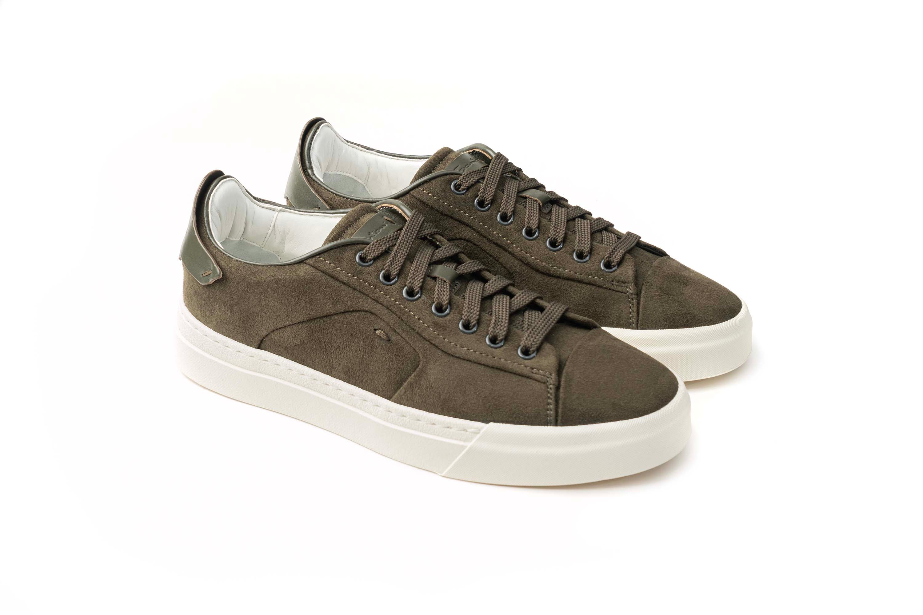 SANTONI DARK GREEN SUEDE SNEAKERS