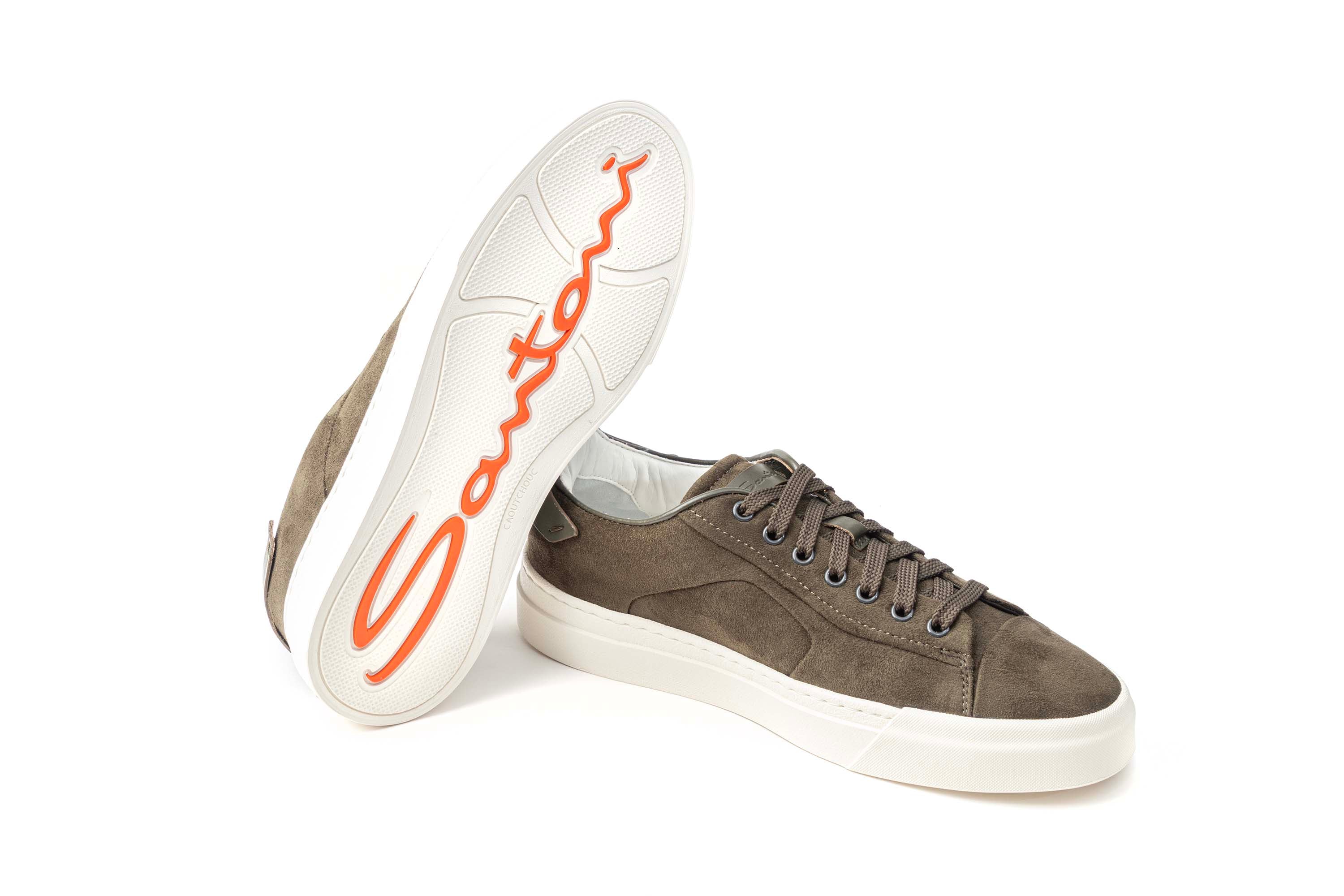 SANTONI DARK GREEN SUEDE SNEAKERS