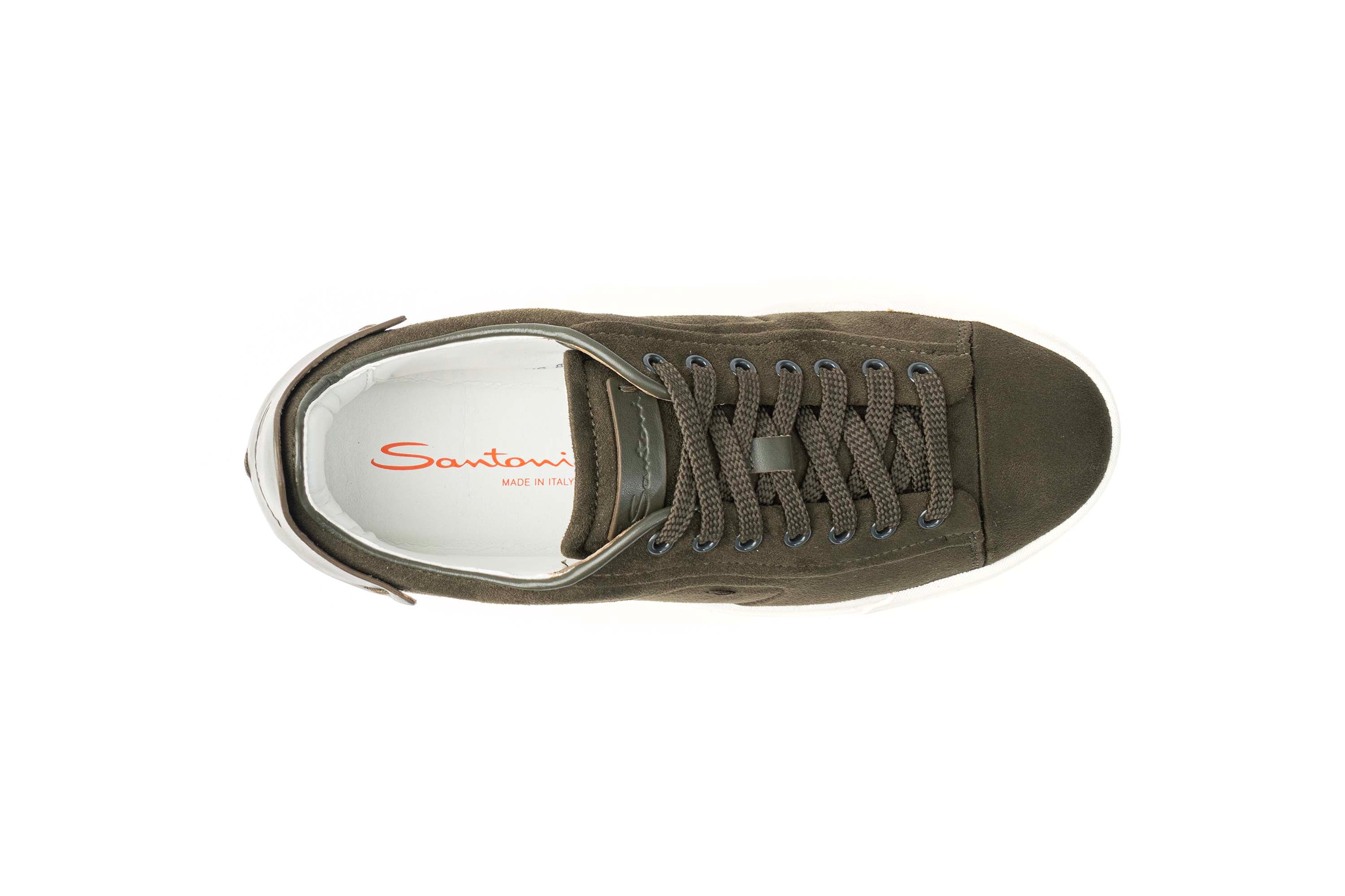 SANTONI DARK GREEN SUEDE SNEAKERS