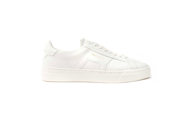 SANTONI WHITE LEATHER DOUBLE BUCKLE SNEAKER
