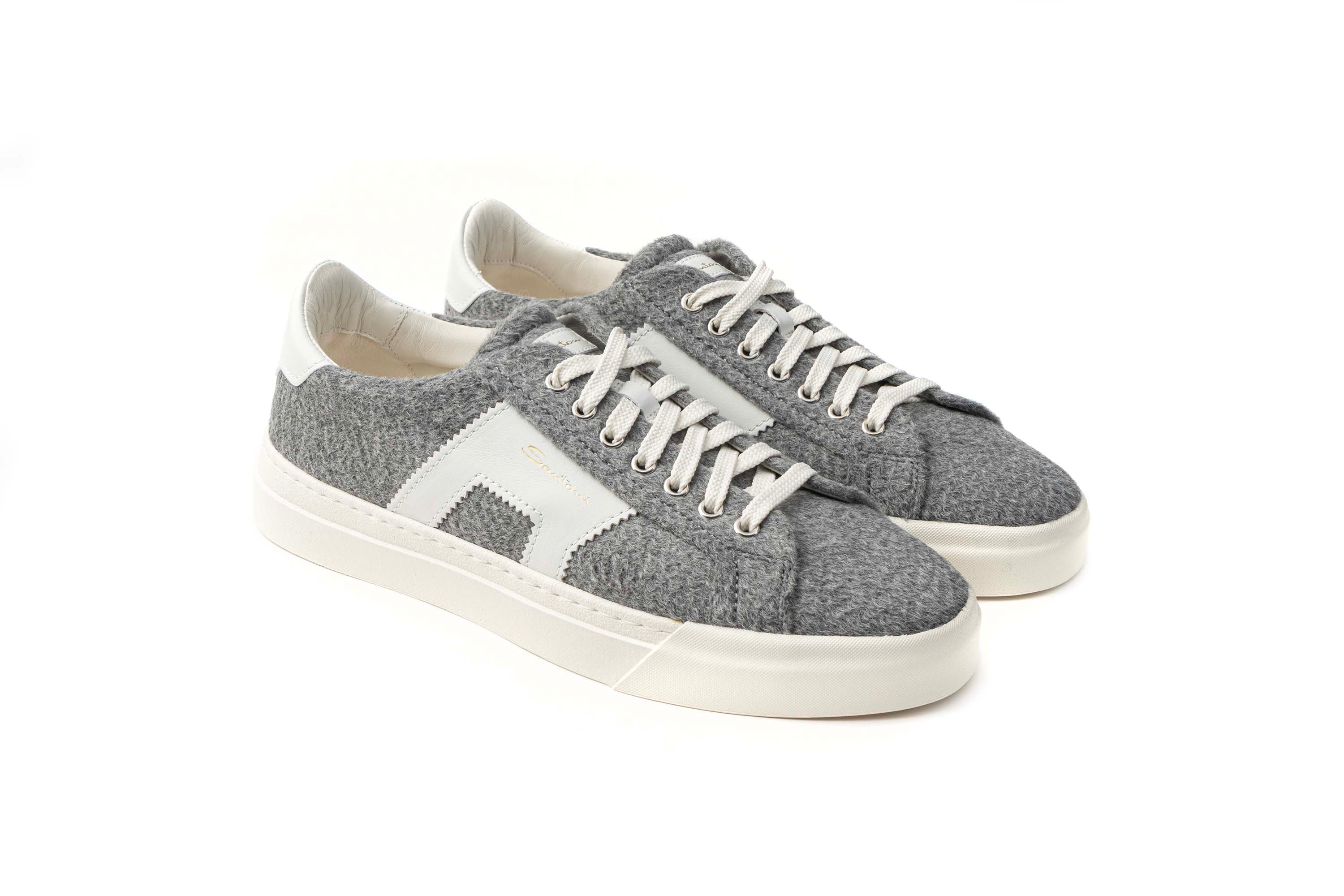 SANTONI DOUBLE BUCKLE WOOL GREY SNEAKERS