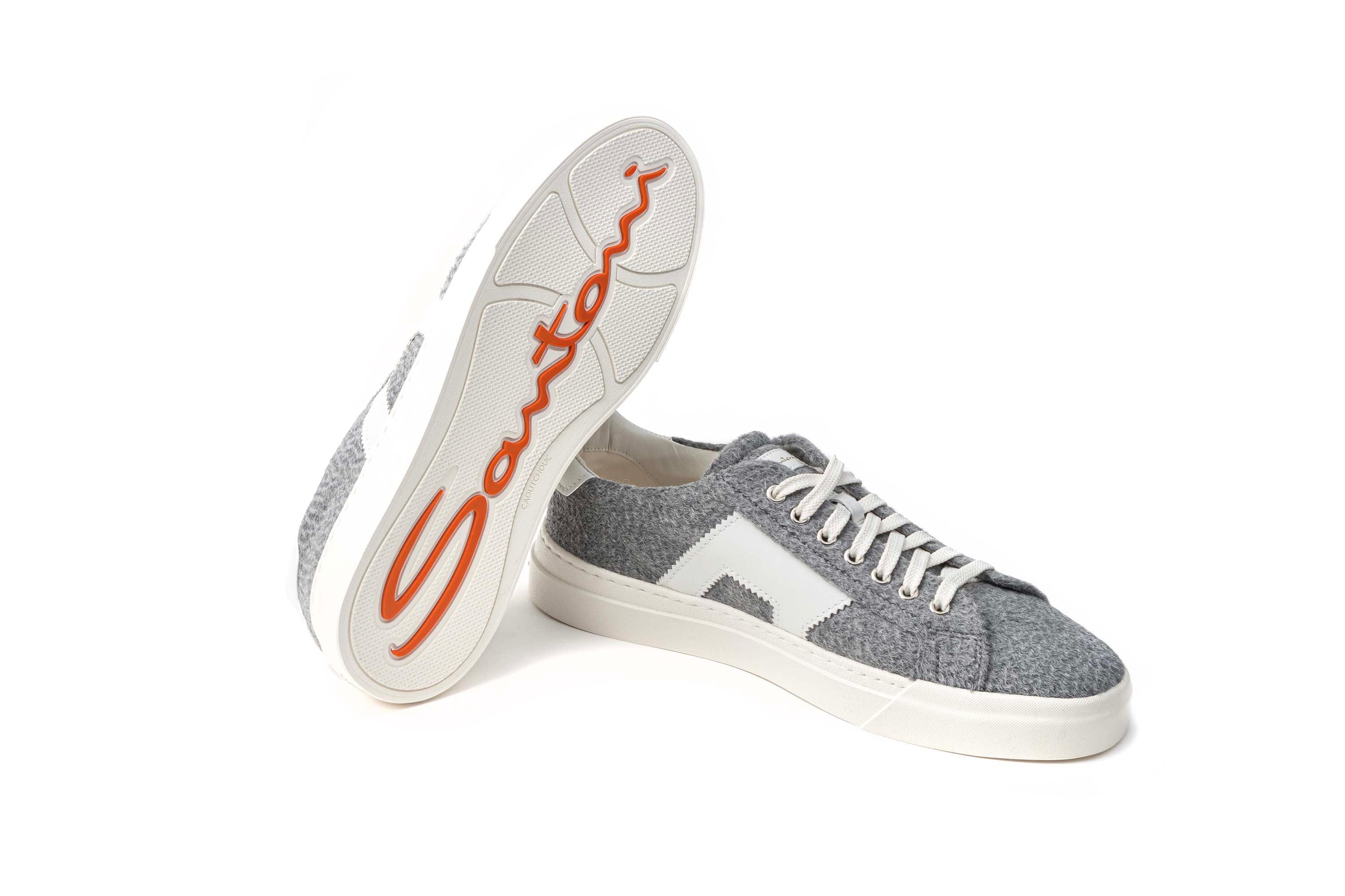 SANTONI DOUBLE BUCKLE WOOL GREY SNEAKERS