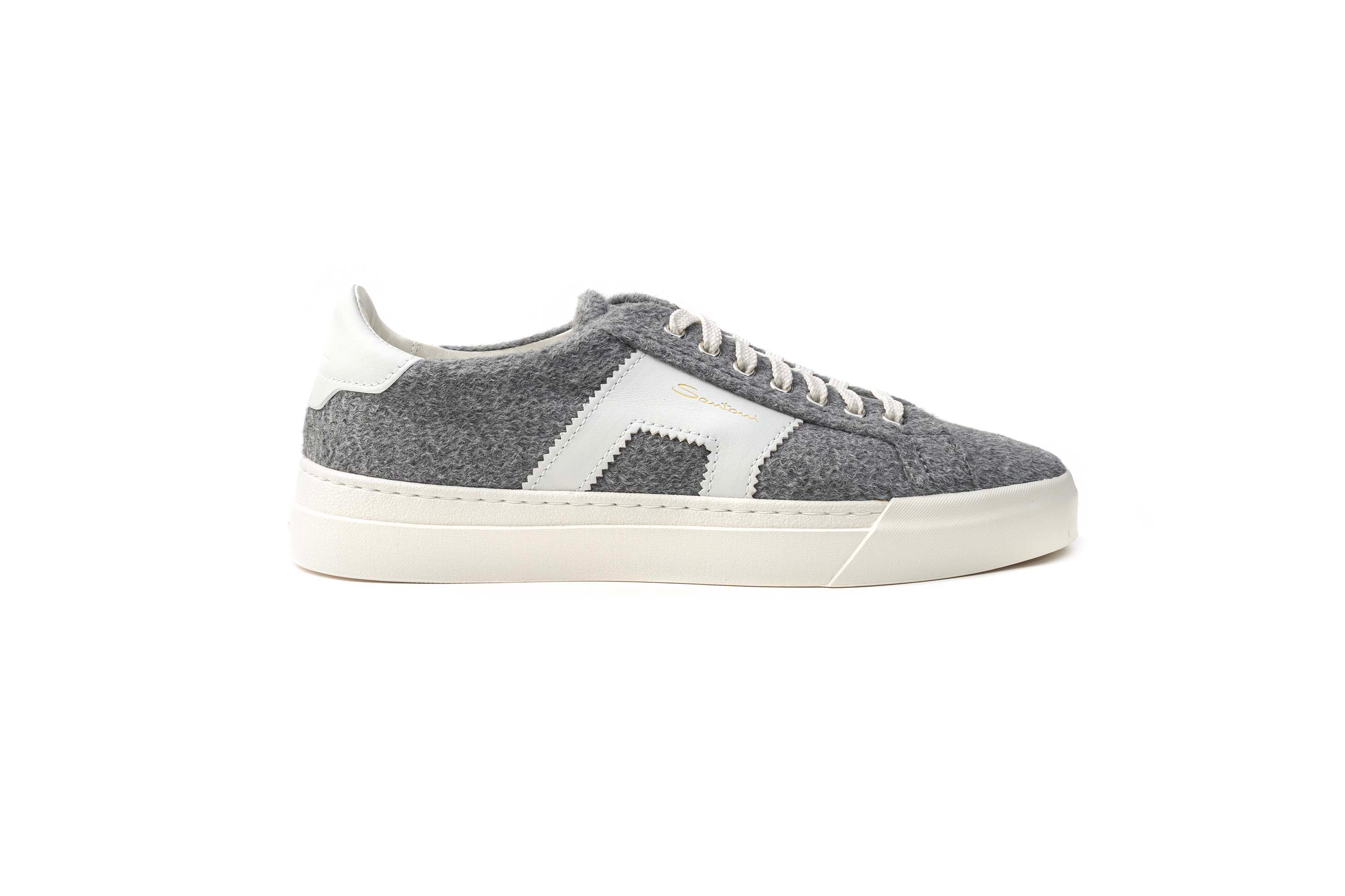 SANTONI DOUBLE BUCKLE WOOL GREY SNEAKERS Classic Club Luxury Menswear Boutique