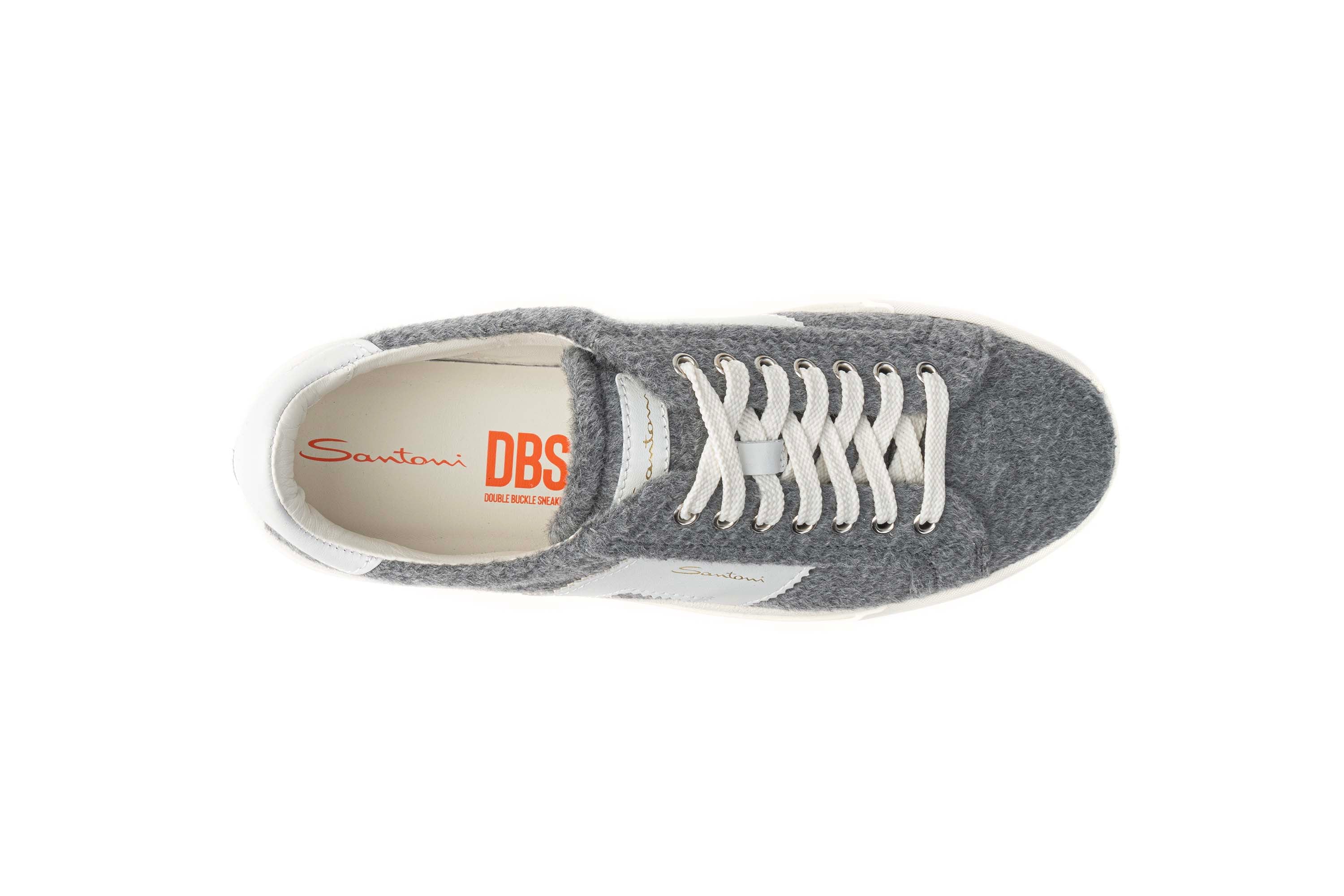 SANTONI DOUBLE BUCKLE WOOL GREY SNEAKERS