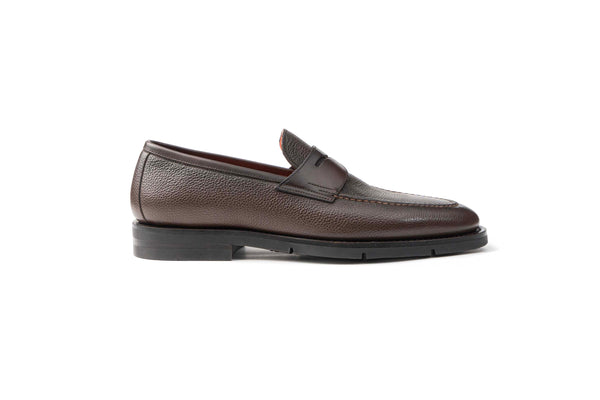 SANTONI BROWN LEATHER PENNY LOAFER