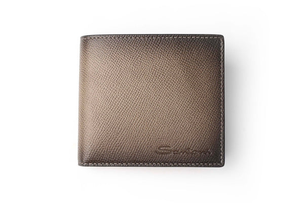 SANTONI BROWN SAFFIANO LEATHER WALLET WITH COIN POCKET