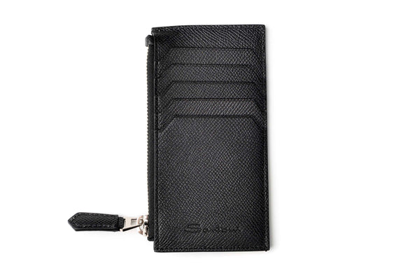 SANTONI -SAFFIANO LEATHER CARD HOLDER WITH COIN POCKET