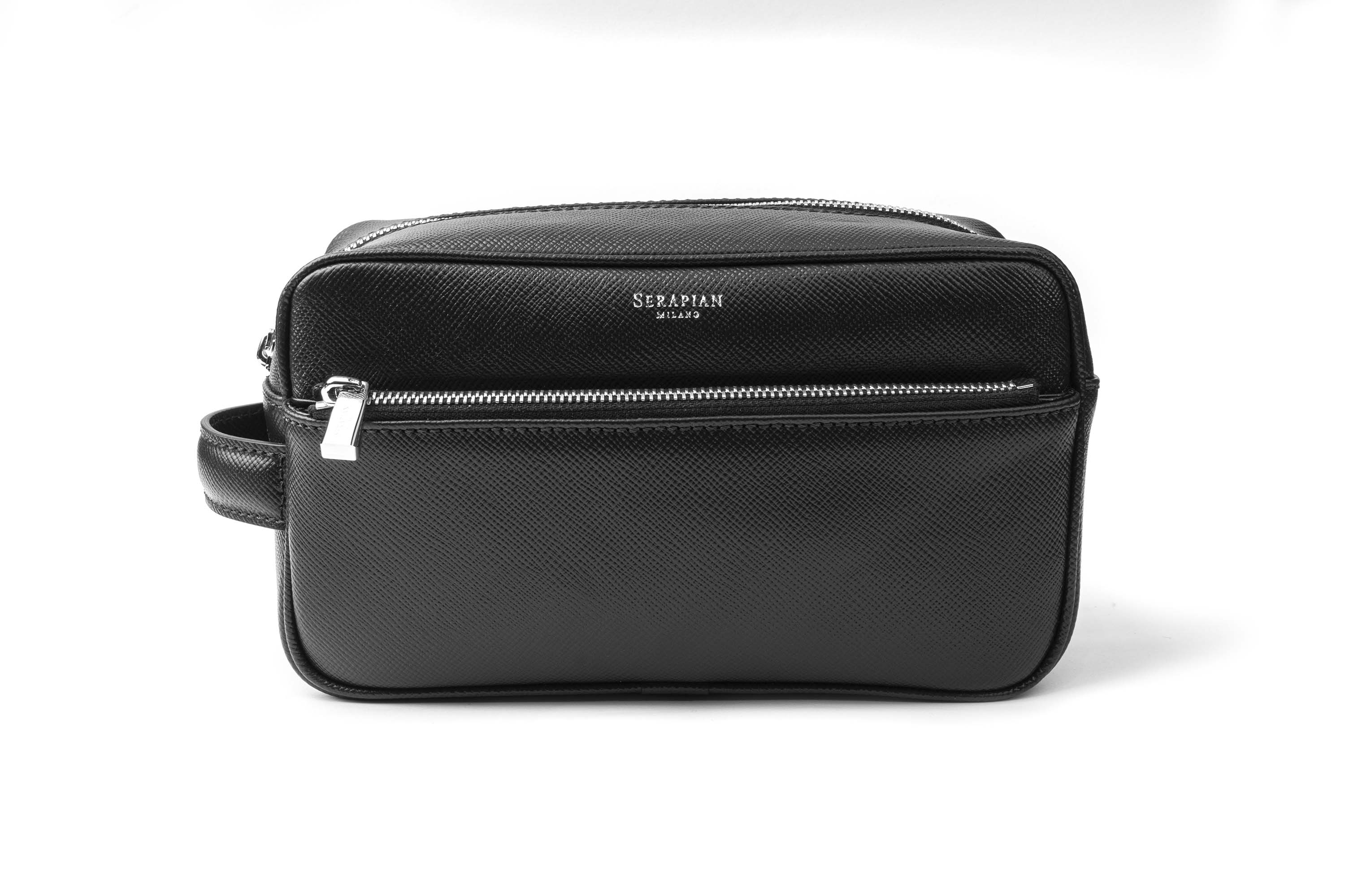 SERAPIAN WASH BAG IN RECYCLED TWILL AND EVOLUZIONE LEATHER