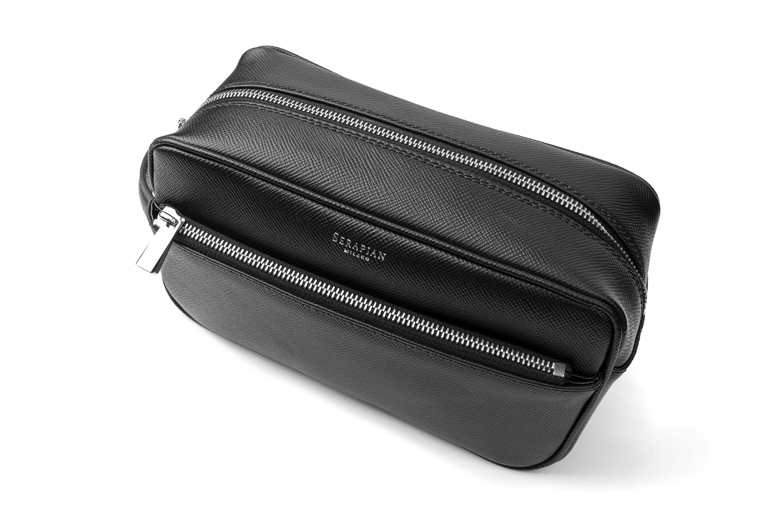 SERAPIAN WASH BAG IN RECYCLED TWILL AND EVOLUZIONE LEATHER
