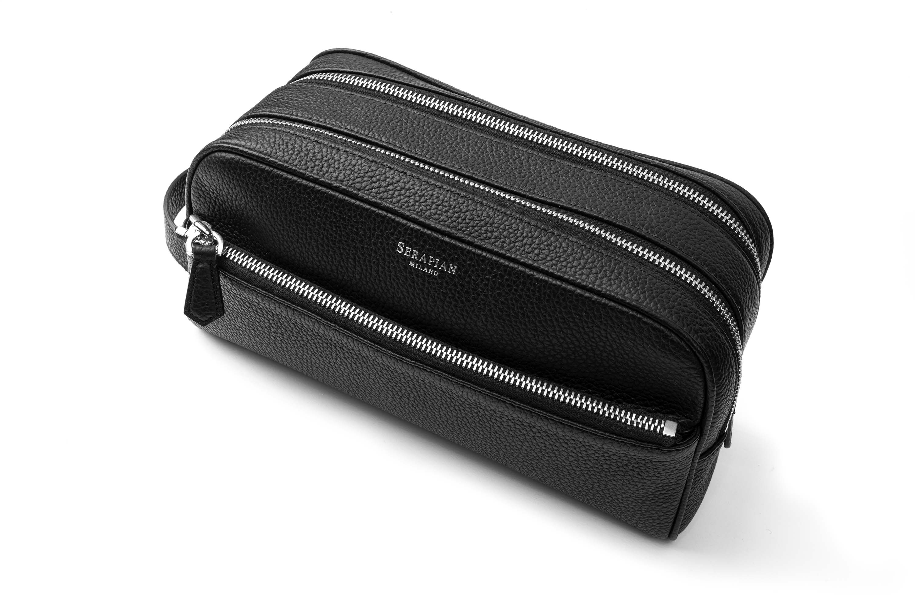 SERAPIAN DOUBLE ZIP WASHBAG IN CACHEMIRE LEATHER