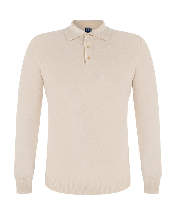 FEDELI CASHMERE POLO IN LIGHT BEIGE COLOUR