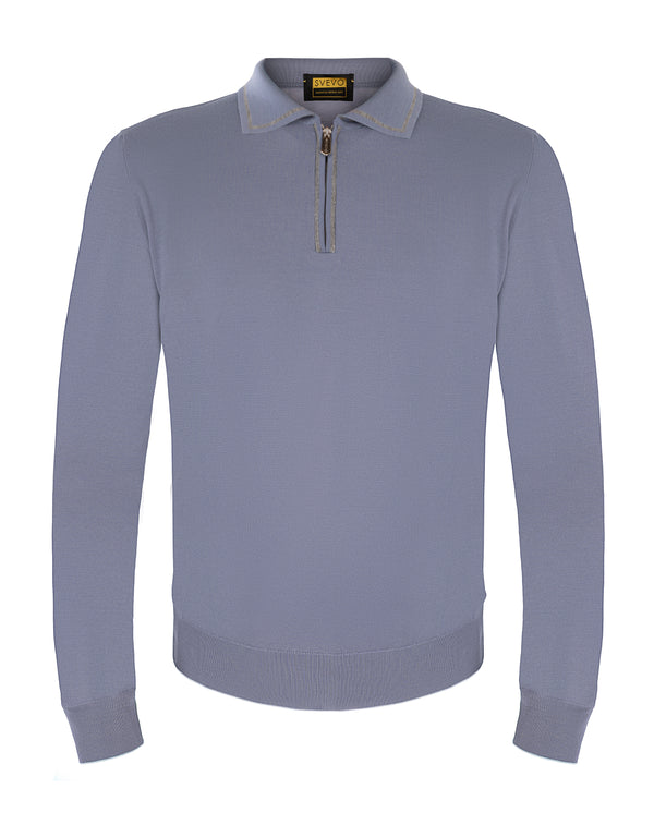 SVEVO WOOL KNITWEAR POLO IN SKY BLUE COLOUR