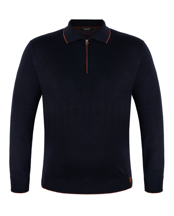 STEFANO RICCI WOOL AND SILK POLO IN NAVY COLOUR