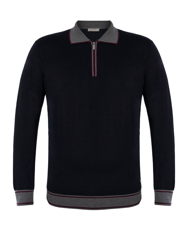 PASHMERE WOOL POLO IN NAVY COLOUR