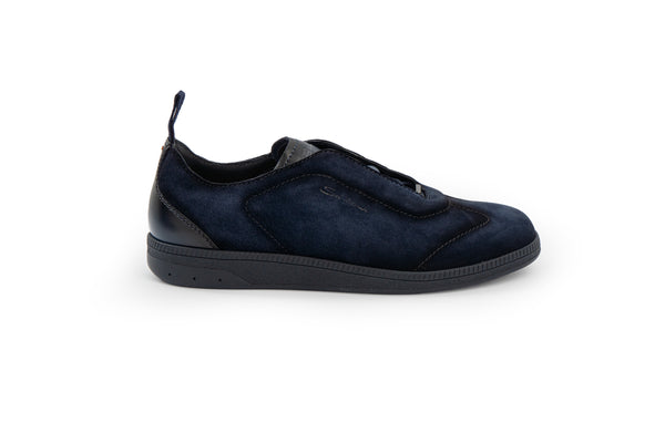 SANTONI NAVY SUEDE SLIP-ON SNEAKERS