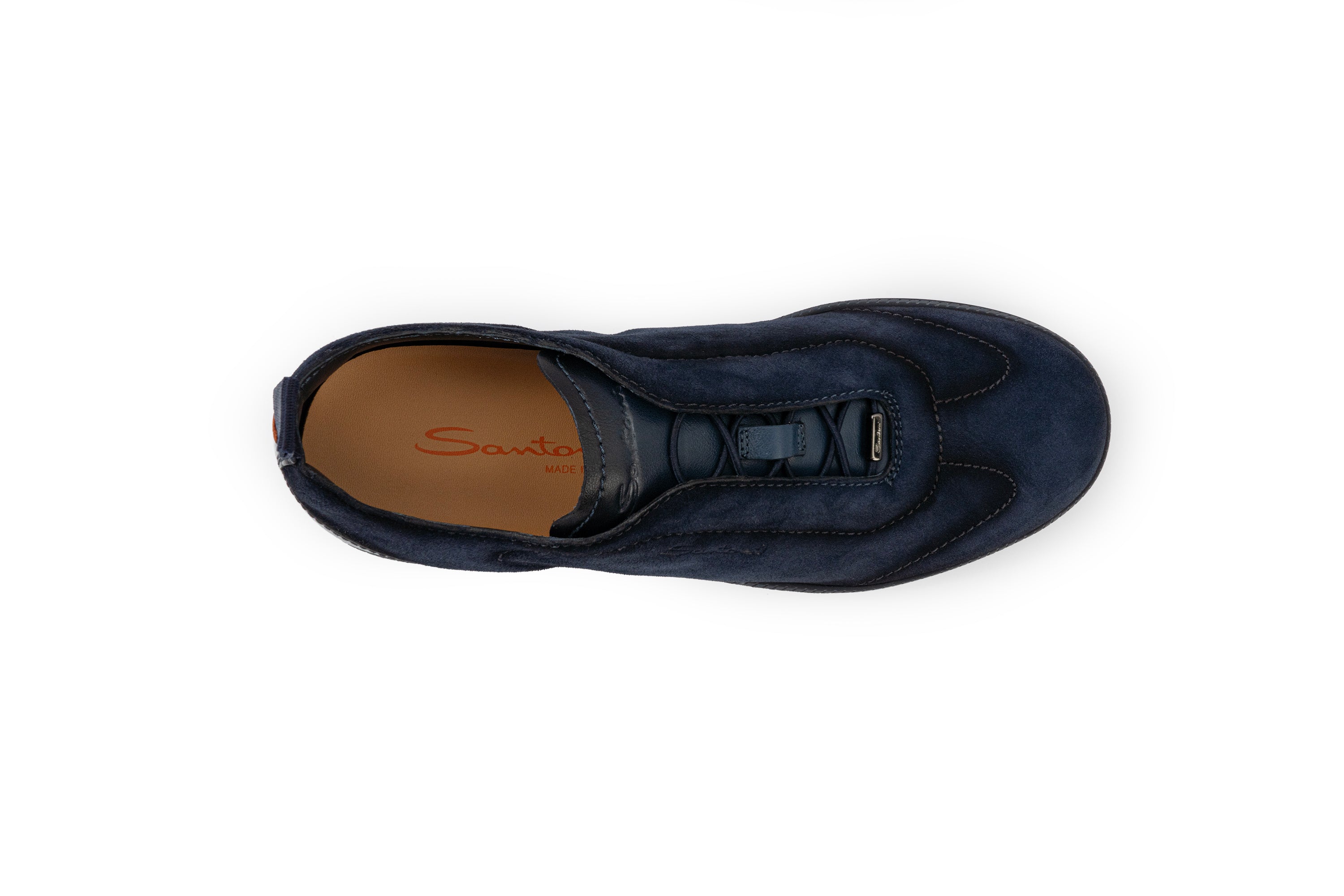 SANTONI NAVY SUEDE SLIP-ON SNEAKERS