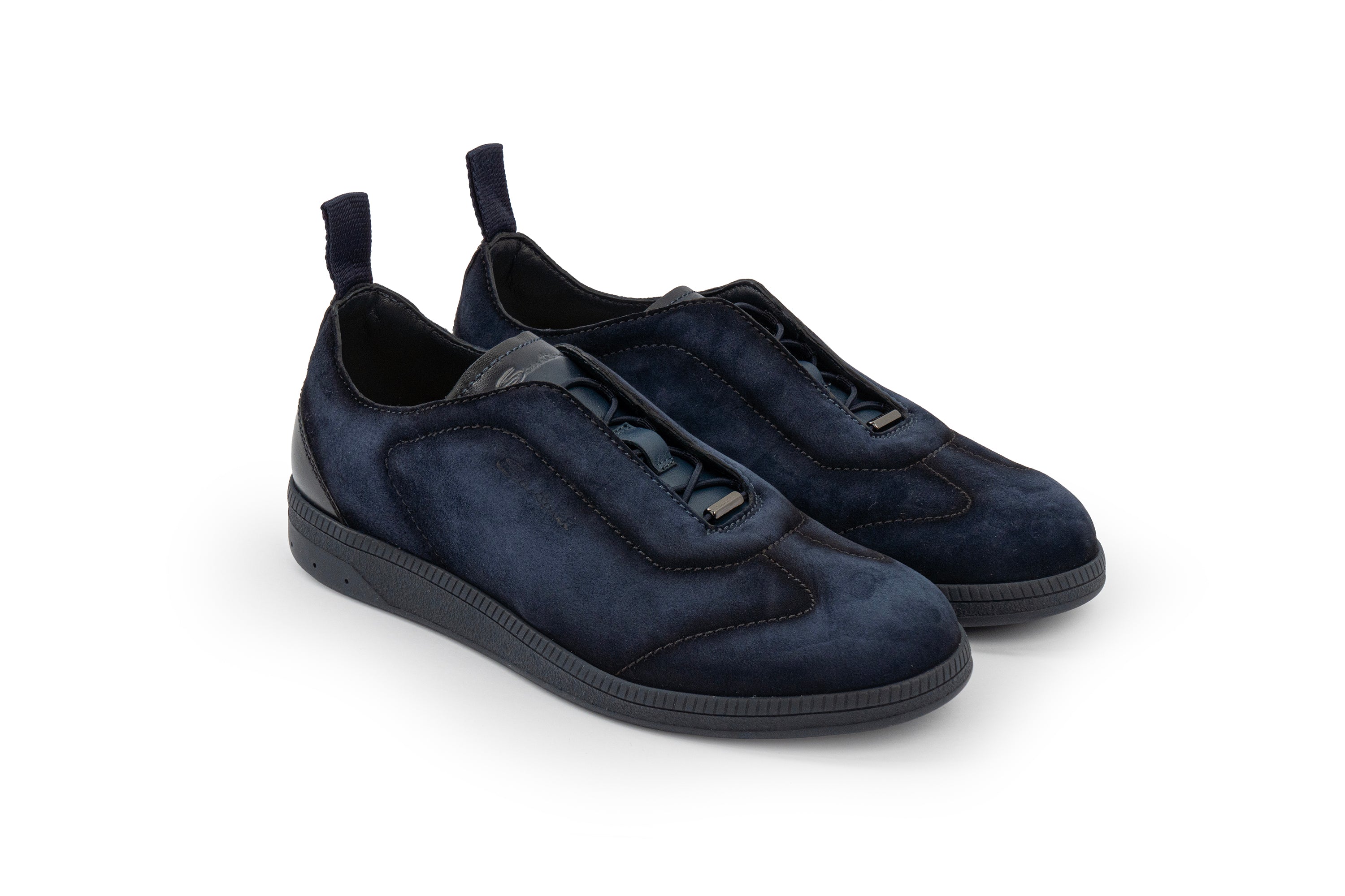 SANTONI NAVY SUEDE SLIP-ON SNEAKERS