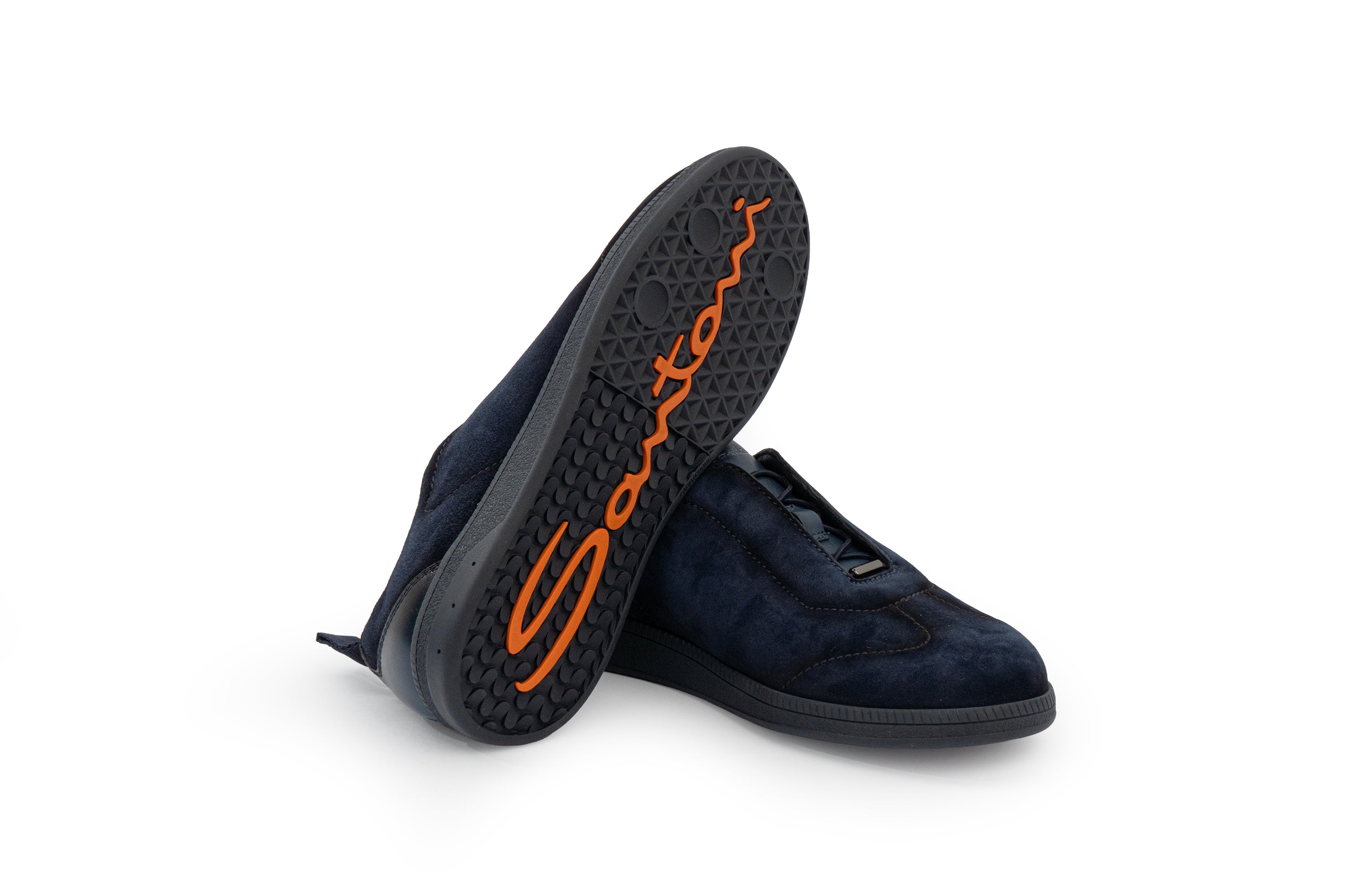 SANTONI NAVY SUEDE SLIP-ON SNEAKERS