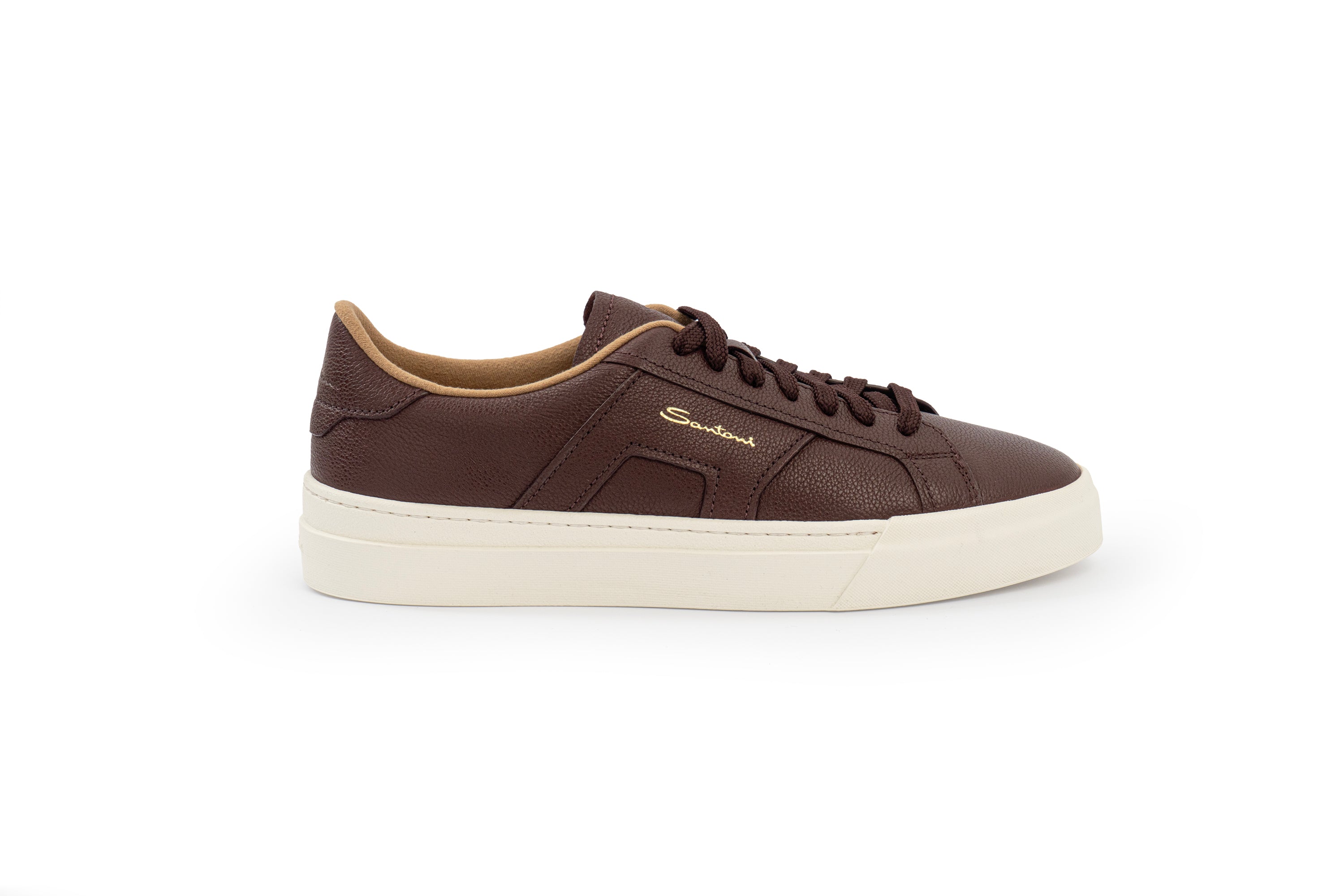 SANTONI BORDEAUX TUMBLED LEATHER SNEAKER